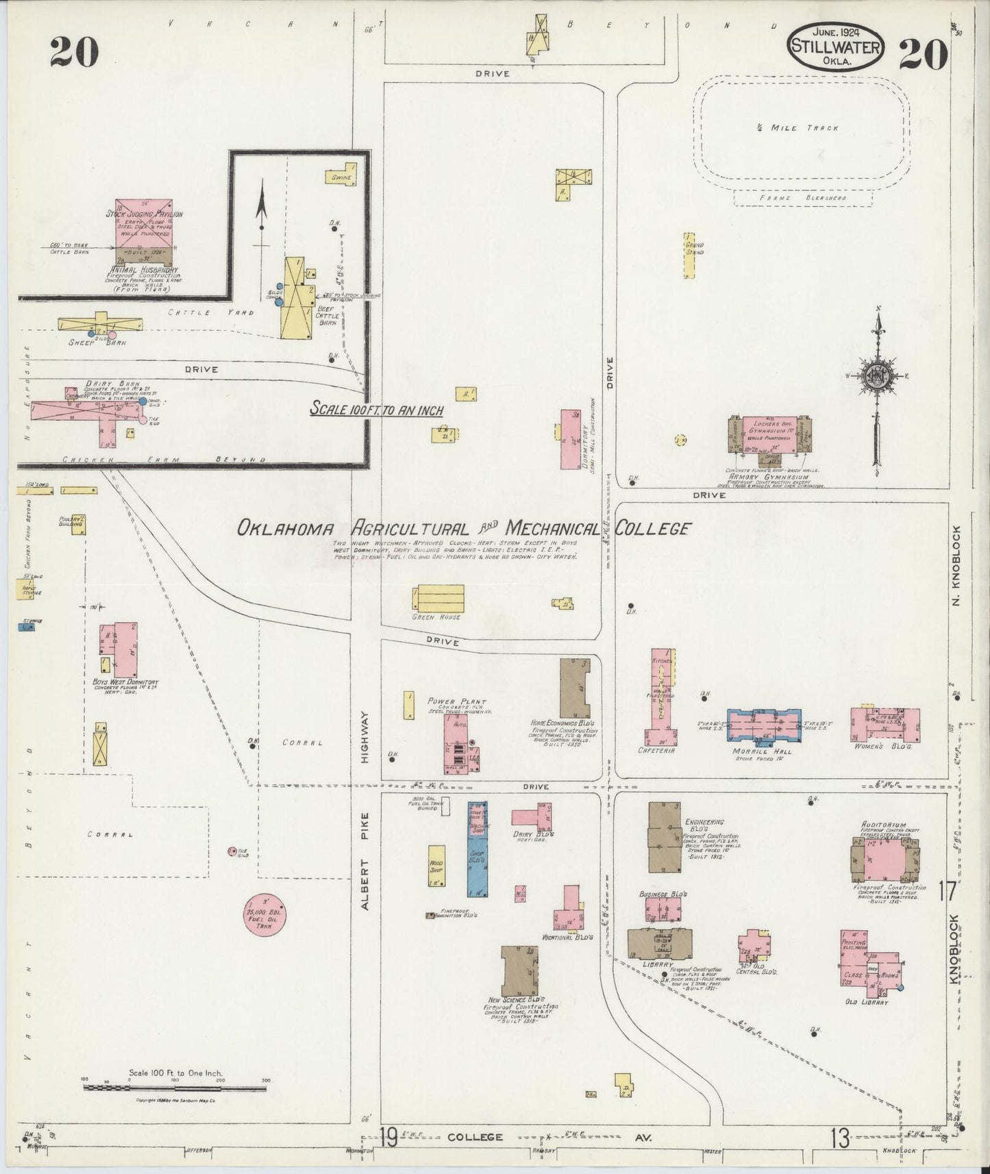 Sanborn Fire Insurance Map from Stillwater, Payne County, Oklahoma (1924), Sheet #0020 - Complete Map Set gallery image, historic Sanborn map, vintage wall art, Oklahoma Oklahoma