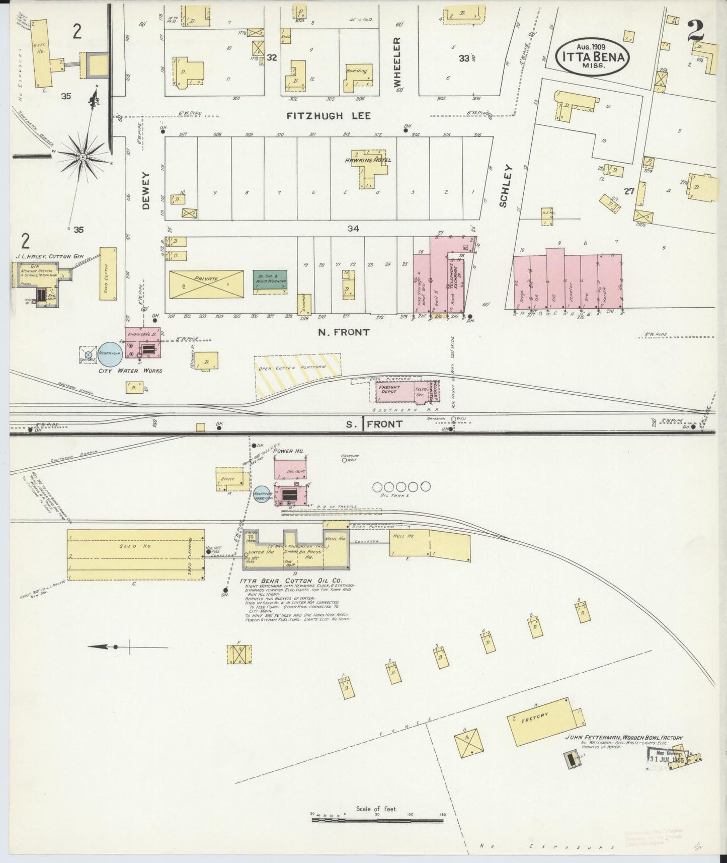Sanborn Fire Insurance Map from Itta Bena, Leflore County, Mississippi (1909), Sheet #0002 - Complete Map Set gallery image, historic Sanborn map, vintage wall art, Mississippi Mississippi