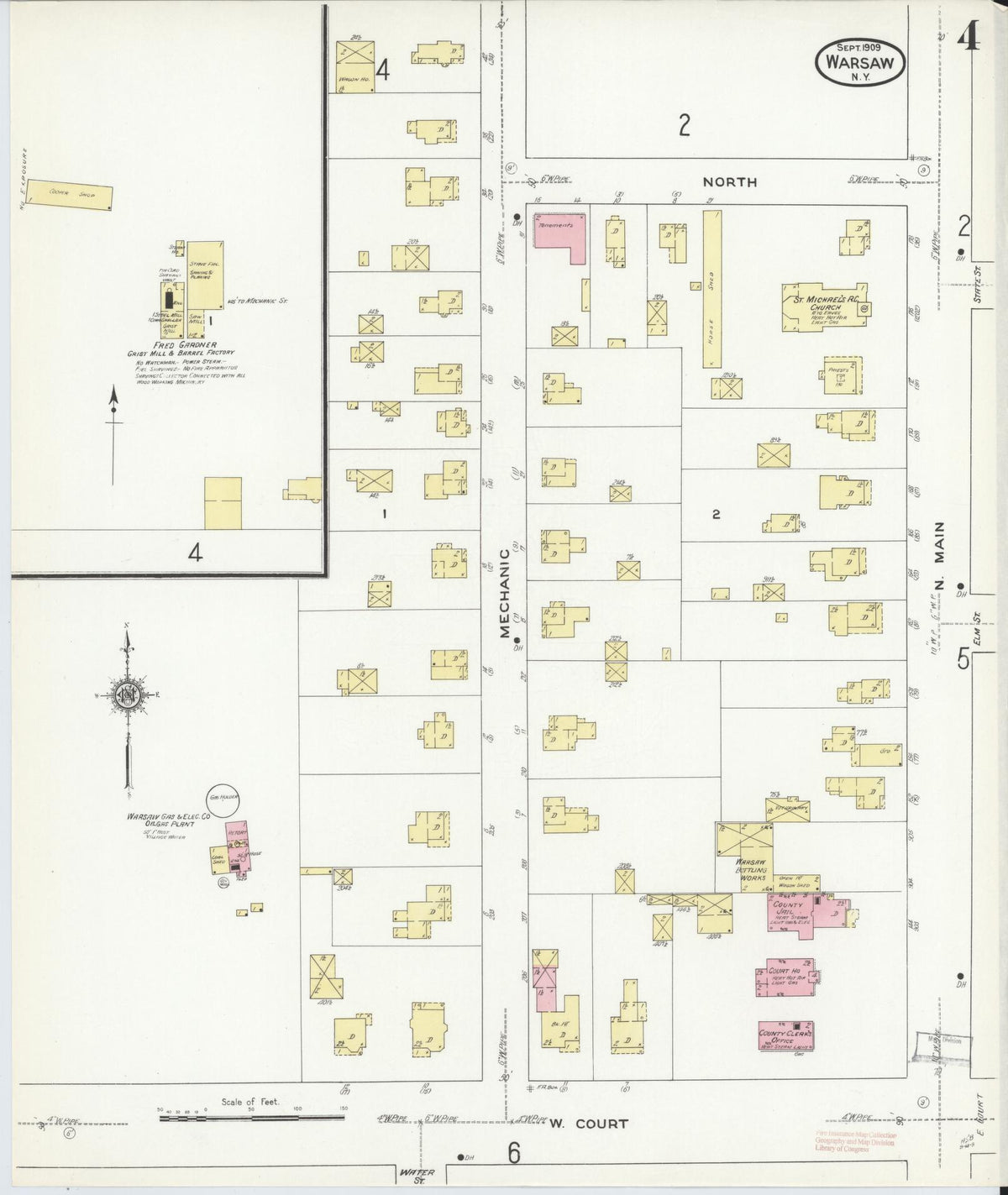 Sanborn Fire Insurance Map from Warsaw, Wyoming County, New York (1909), Sheet #0004 - Historic Sanborn Fire Insurance Map Print, vintage old map wall art, antique decor, genealogy gift, Warsaw Wyoming map