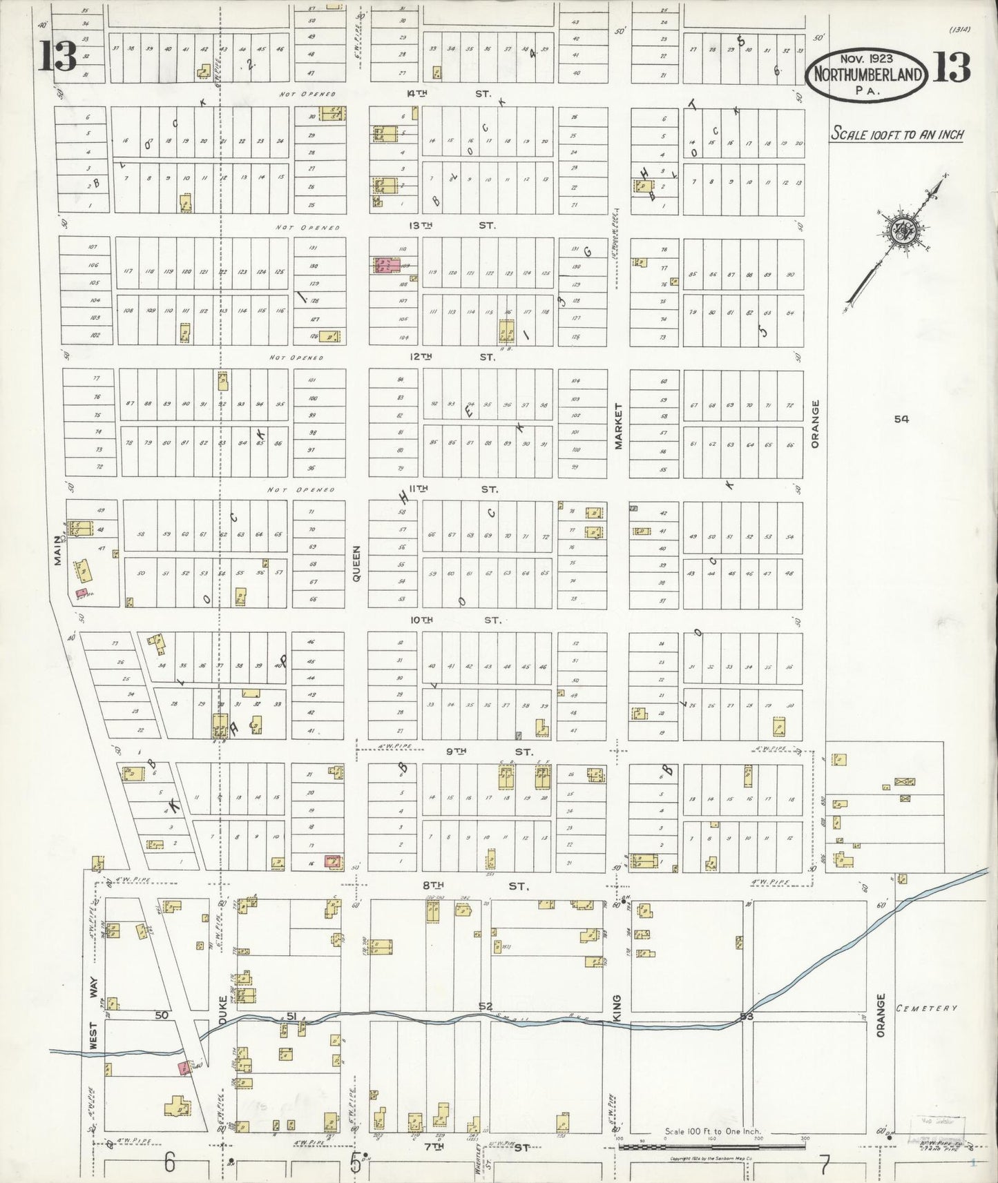 Sanborn Fire Insurance Map from Northumberland, Northumberland County, Pennsylvania (1923), Sheet #0013 - Complete Map Set gallery image, historic Sanborn map, vintage wall art, Pennsylvania Pennsylvania