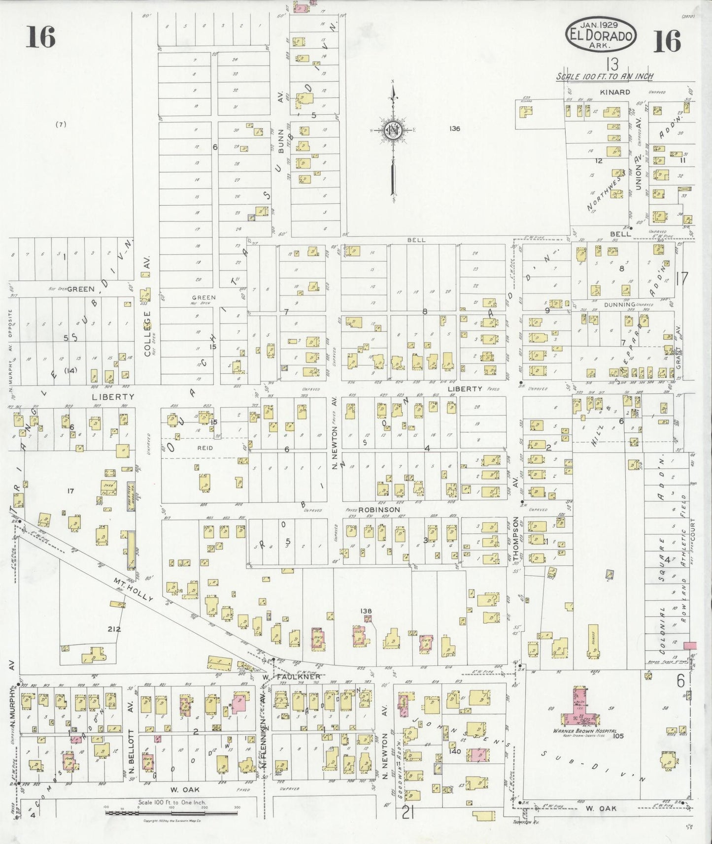 Sanborn Fire Insurance Map from El Dorado, Union County, Arkansas (1929), Sheet #0016 - Historic Sanborn Fire Insurance Map Print, vintage old map wall art, antique decor, genealogy gift, Arkansas Arkansas map