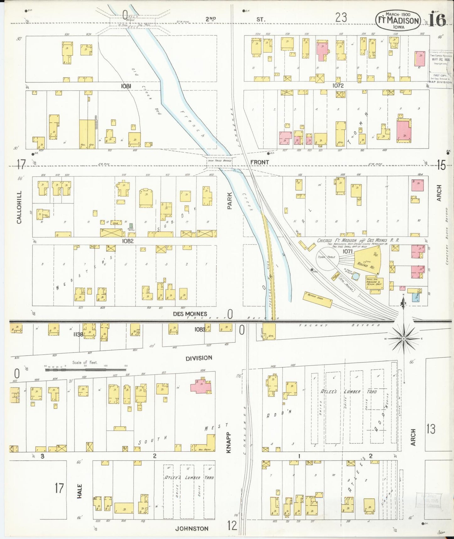 Sanborn Fire Insurance Map from Fort Madison, Lee County, Iowa (1900), Sheet #0016 - Historic Sanborn Fire Insurance Map Print, vintage old map wall art