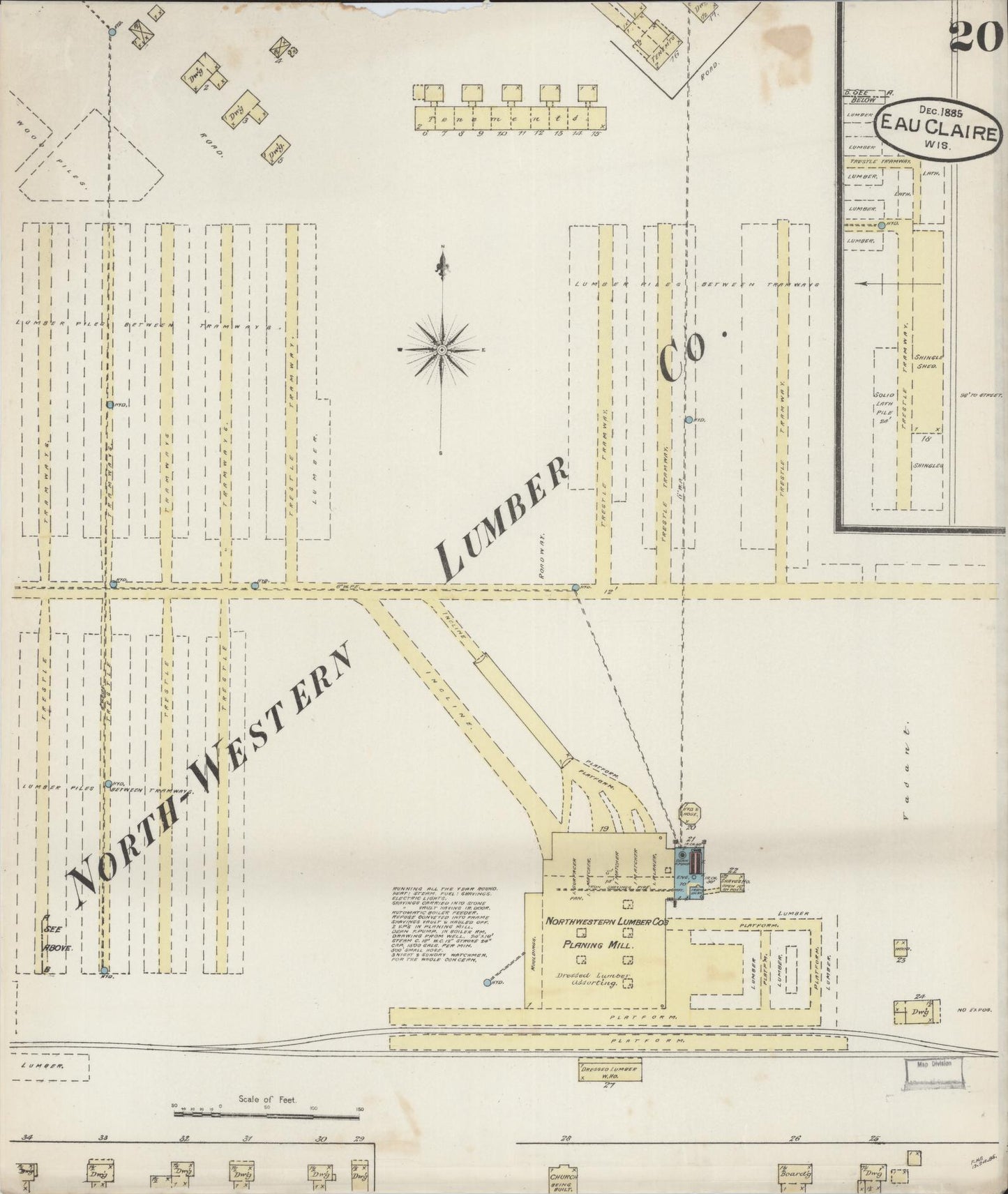Sanborn Fire Insurance Map from Eau Claire, Eau Claire County, Wisconsin (1885), Sheet #0020 - Historic Sanborn Fire Insurance Map Print, vintage old map wall art, antique decor, genealogy gift, Wisconsin Wisconsin map