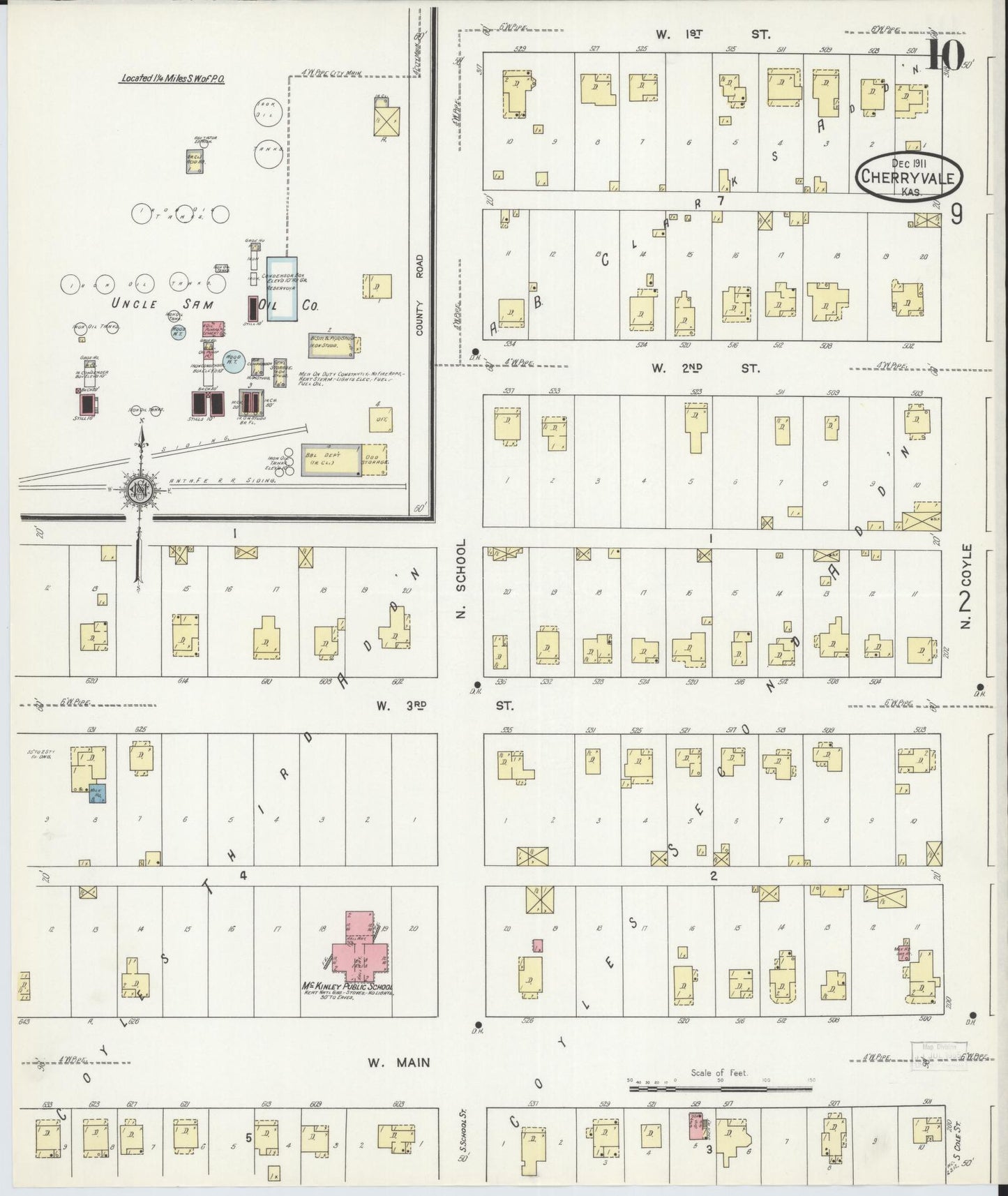 Sanborn Fire Insurance Map from Cherryvale, Montgomery County, Kansas (1911), Sheet #0010 - Historic Sanborn Fire Insurance Map Print, vintage old map wall art, antique decor, genealogy gift, Kansas Kansas map