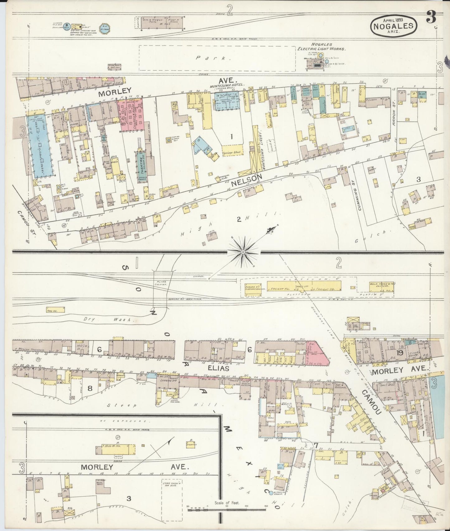 Sanborn Fire Insurance Map from Nogales, Santa Cruz County, Arizona (1893), Sheet #0003 - Historic Sanborn Fire Insurance Map Print, vintage old map wall art, antique decor, genealogy gift, Arizona Arizona map