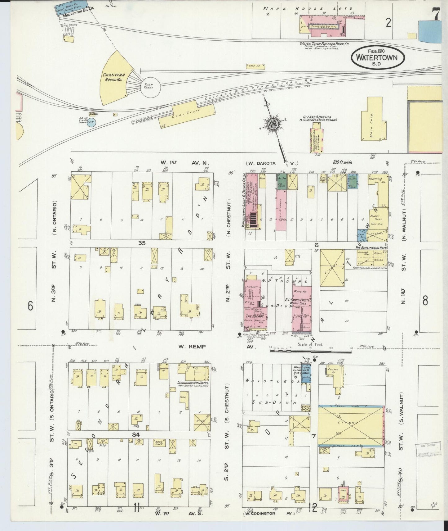 Sanborn Fire Insurance Map from Watertown, Codington County, South Dakota (1910), Sheet #0007 - Historic Sanborn Fire Insurance Map Print, vintage old map wall art, antique decor, genealogy gift, South Dakota South Dakota map