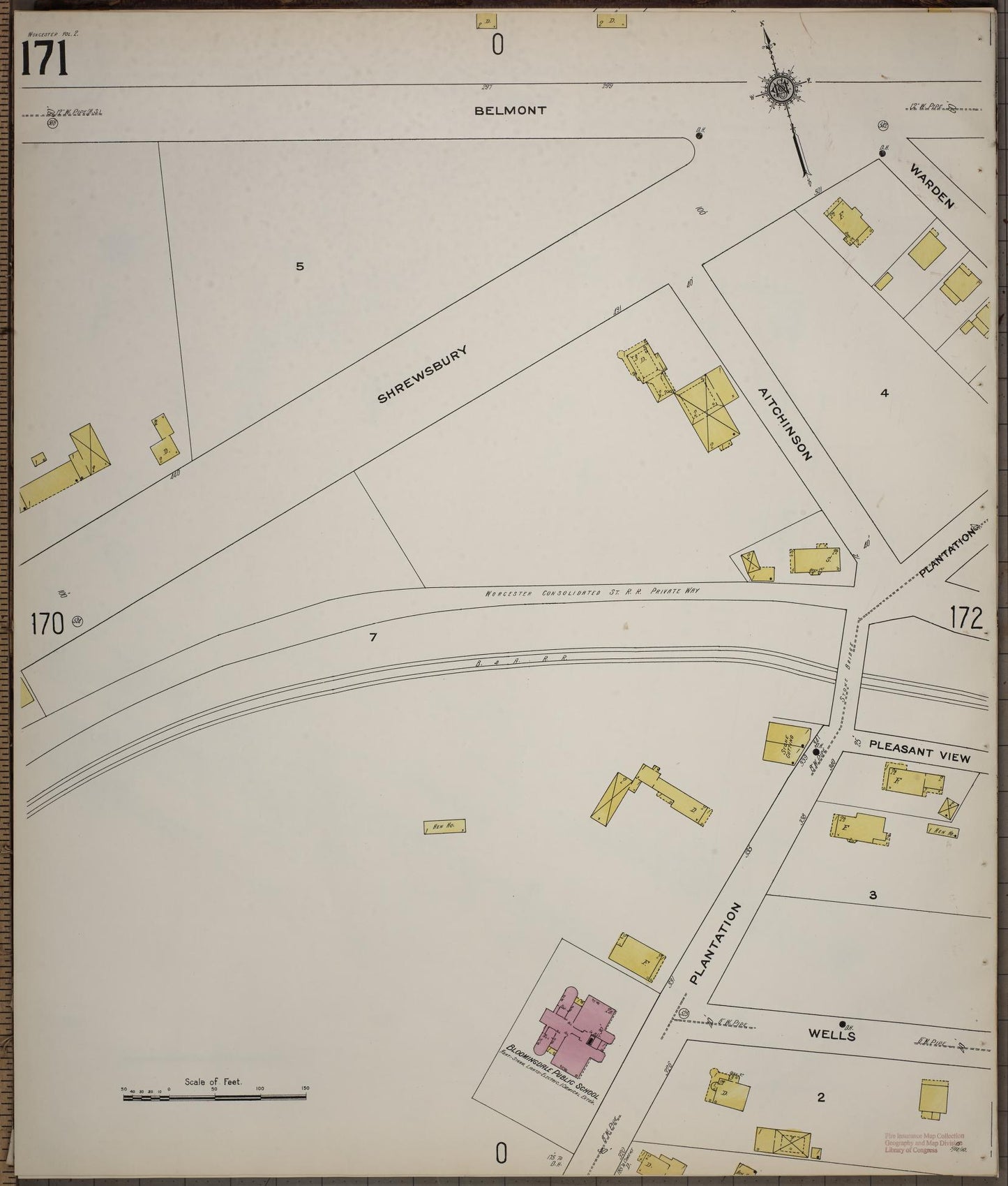 Sanborn Fire Insurance Map from Worcester, Worcester County, Massachusetts (1910), Sheet #0171 - Historic Sanborn Fire Insurance Map Print, vintage old map wall art, antique decor, genealogy gift, Massachusetts Massachusetts map