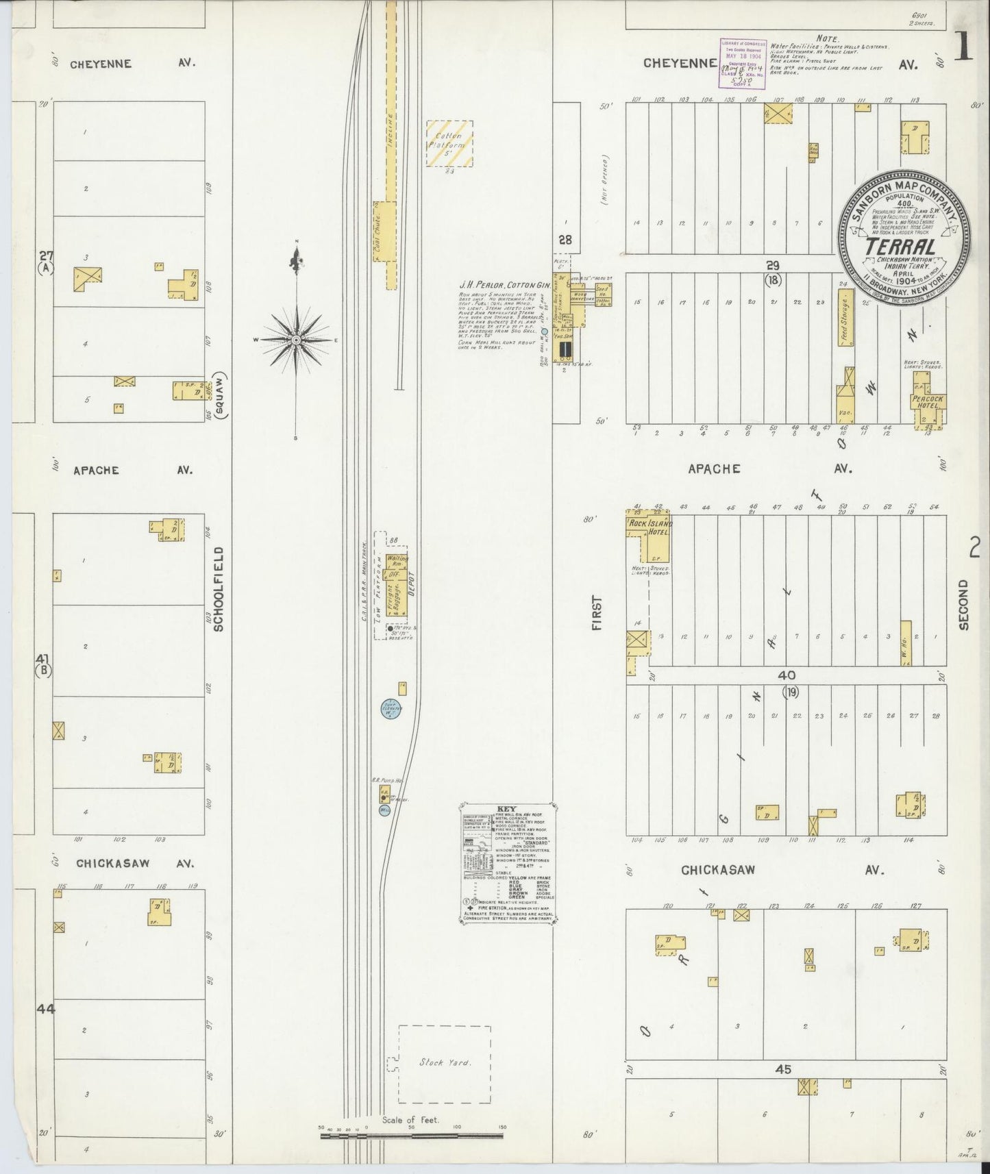 Sanborn Fire Insurance Map from Terral, Jefferson County, Oklahoma (1904), Sheet #0001 - Historic Sanborn Fire Insurance Map Print, vintage old map wall art, antique decor, genealogy gift, Oklahoma Oklahoma map