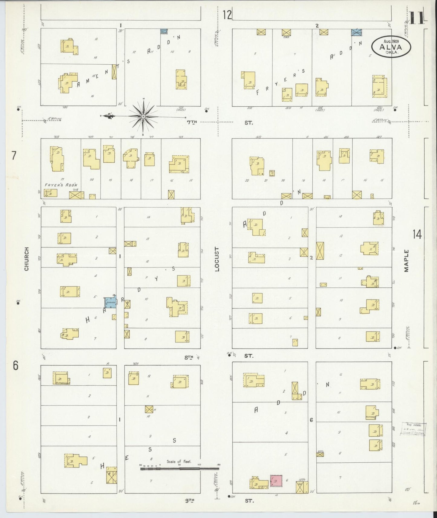 Sanborn Fire Insurance Map from Alva, Woods County, Oklahoma (1909), Sheet #0011 - Historic Sanborn Fire Insurance Map Print, vintage old map wall art, antique decor, genealogy gift, Oklahoma Oklahoma map