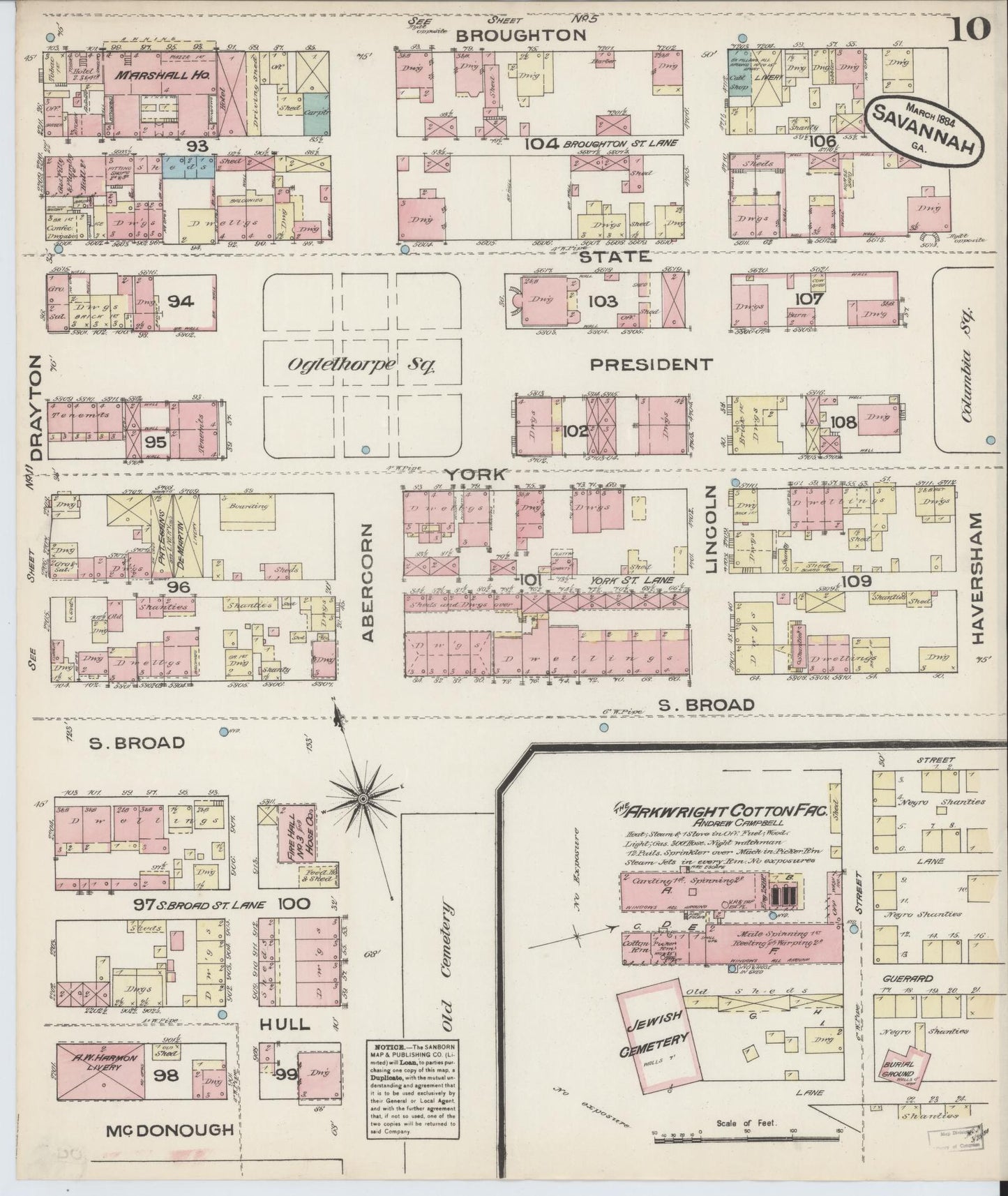 Sanborn Fire Insurance Map from Savannah, Chatham County, Georgia (1884), Sheet #0010 - Historic Sanborn Fire Insurance Map Print, vintage old map wall art, antique decor, genealogy gift, Georgia Georgia map