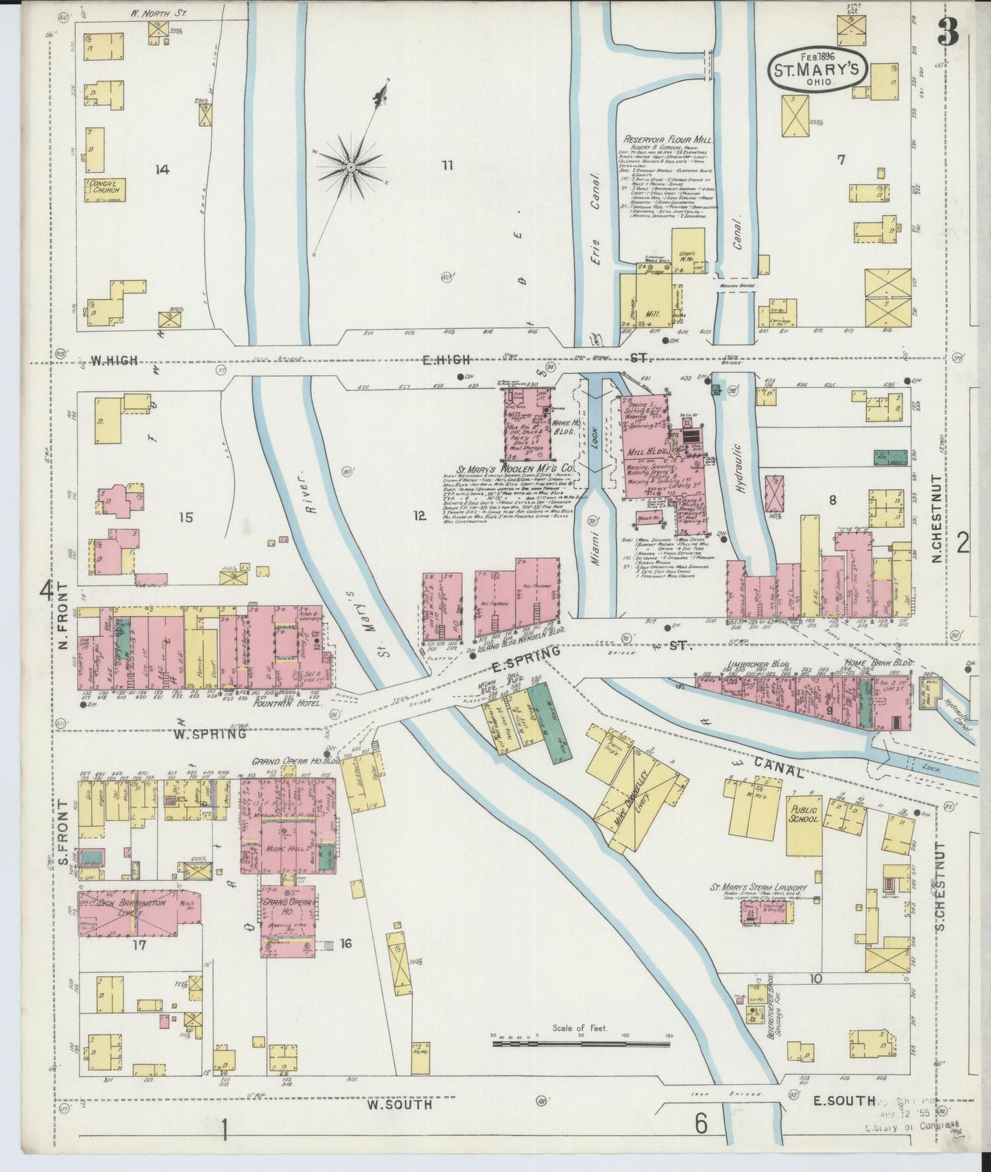 Sanborn Fire Insurance Map from Saint Marys, Auglaize County, Ohio (1896), Sheet #0003 - Historic Sanborn Fire Insurance Map Print, vintage old map wall art, antique decor, genealogy gift, Ohio Ohio map