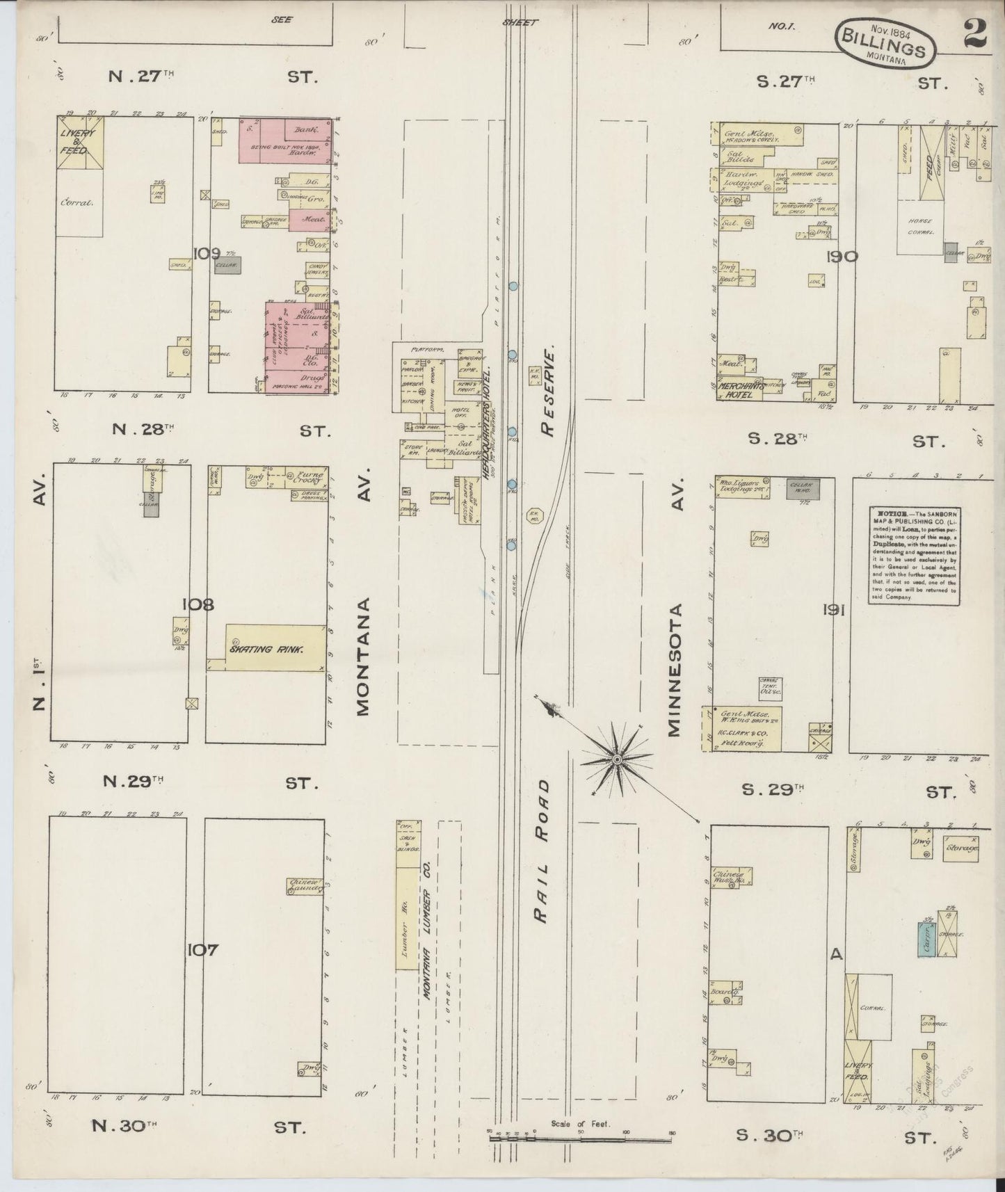 Sanborn Fire Insurance Map from Billings, Yellowstone County, Montana (1884), Sheet #0002 - Complete Map Set gallery image, historic Sanborn map, vintage wall art, Montana Montana