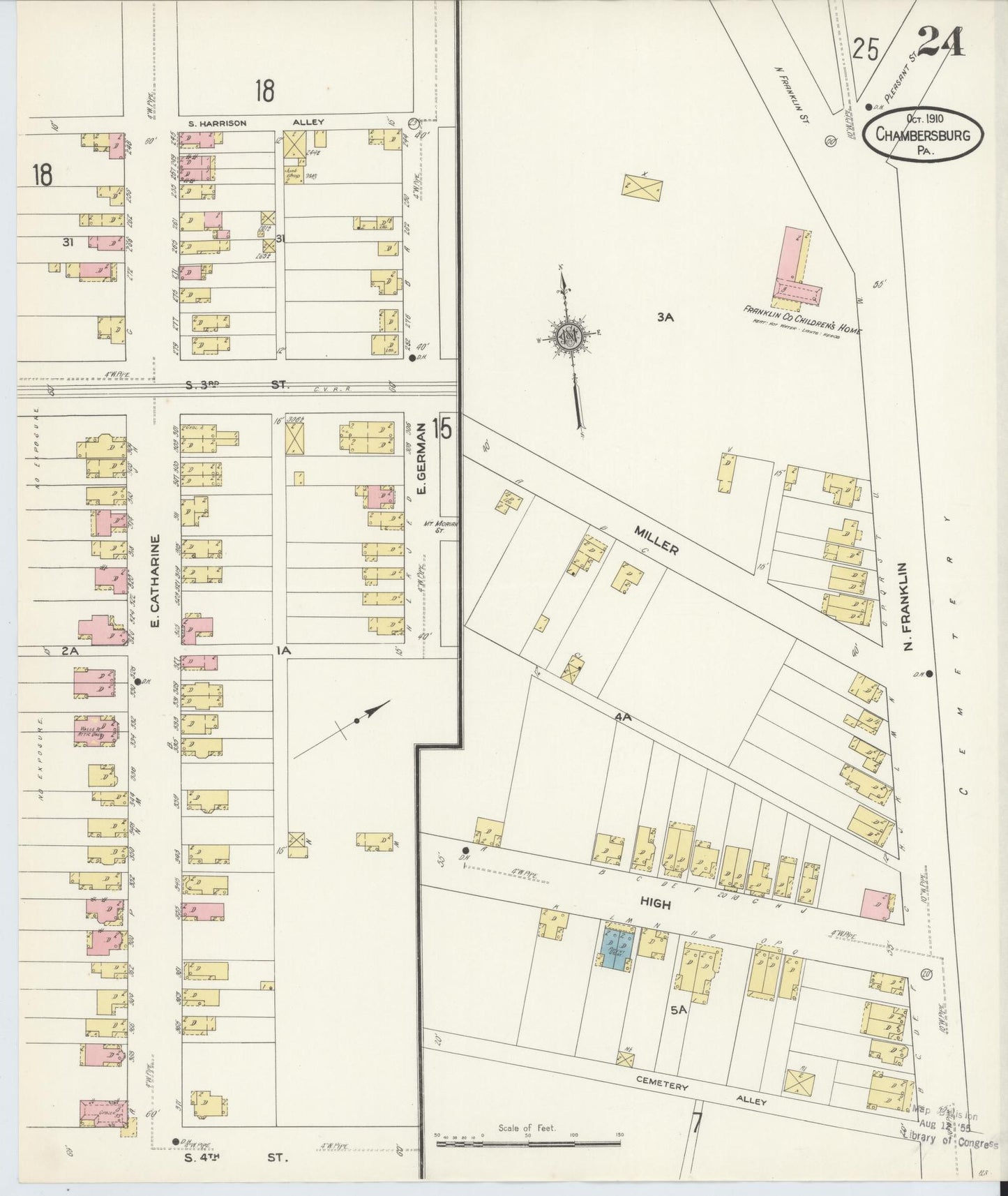 Sanborn Fire Insurance Map from Chambersburg, Franklin County, Pennsylvania (1910), Sheet #0024 - Historic Sanborn Fire Insurance Map Print, vintage old map wall art, antique decor, genealogy gift, Pennsylvania Pennsylvania map