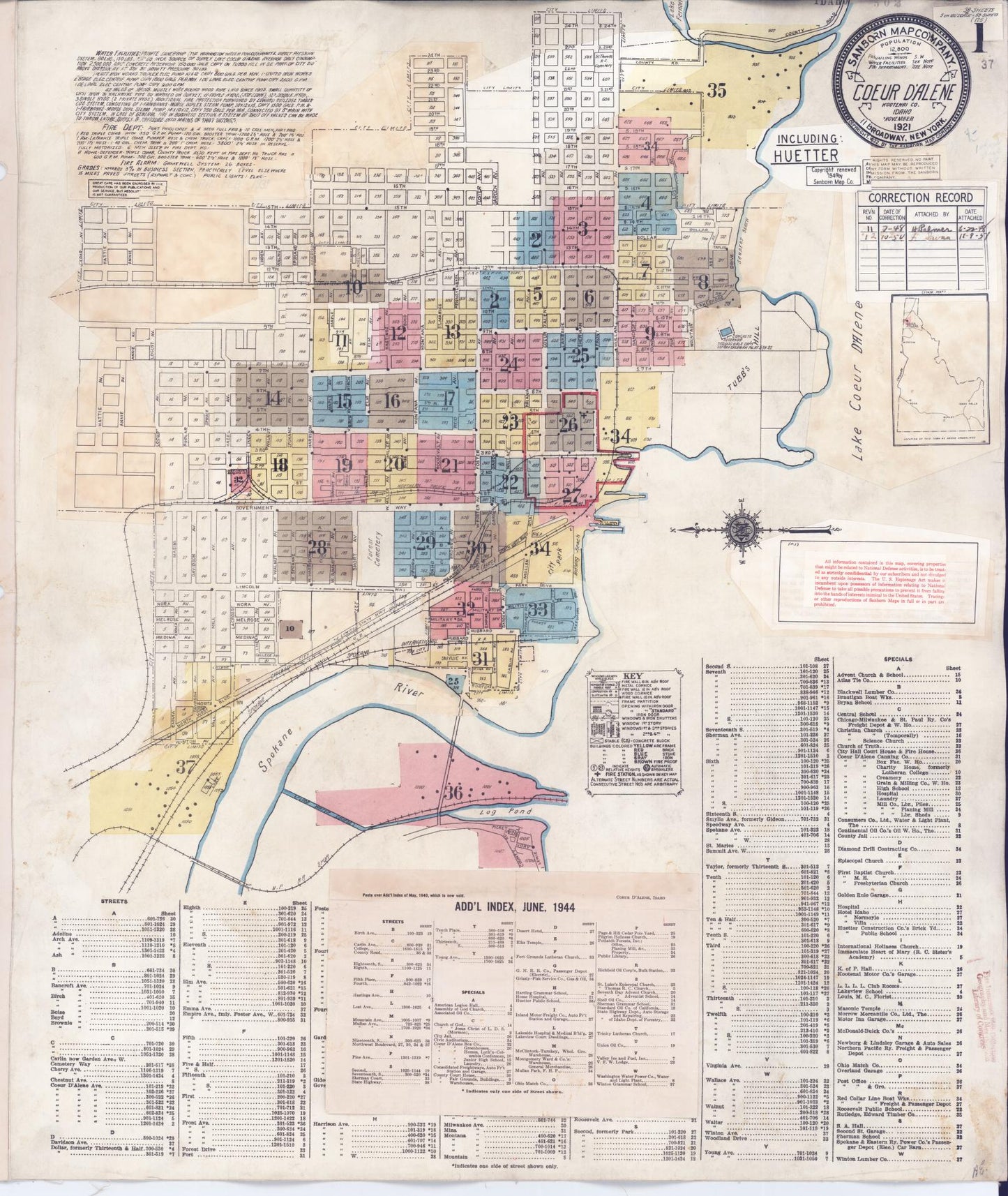 Sanborn Fire Insurance Map from Coeur D'alene, Kootenai County, Idaho. (1954) – Historic Sanborn Fire Insurance Map Print