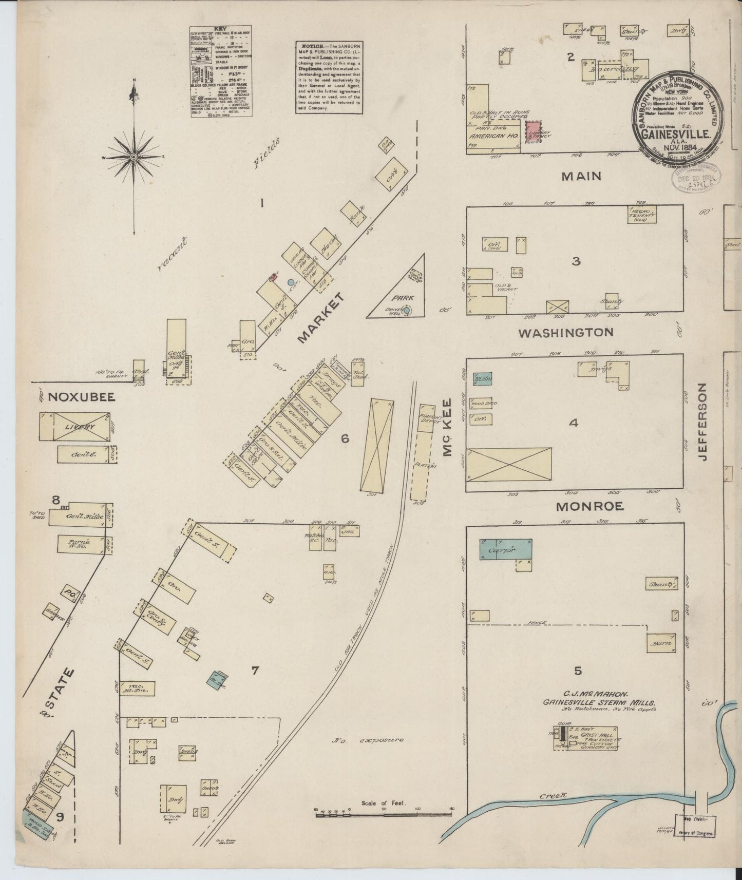Sanborn Fire Insurance Map from Gainesville, Sumter County, Alabama (1884), Sheet #0001 - Historic Sanborn Fire Insurance Map Print, vintage old map wall art, antique decor, genealogy gift, Alabama Alabama map