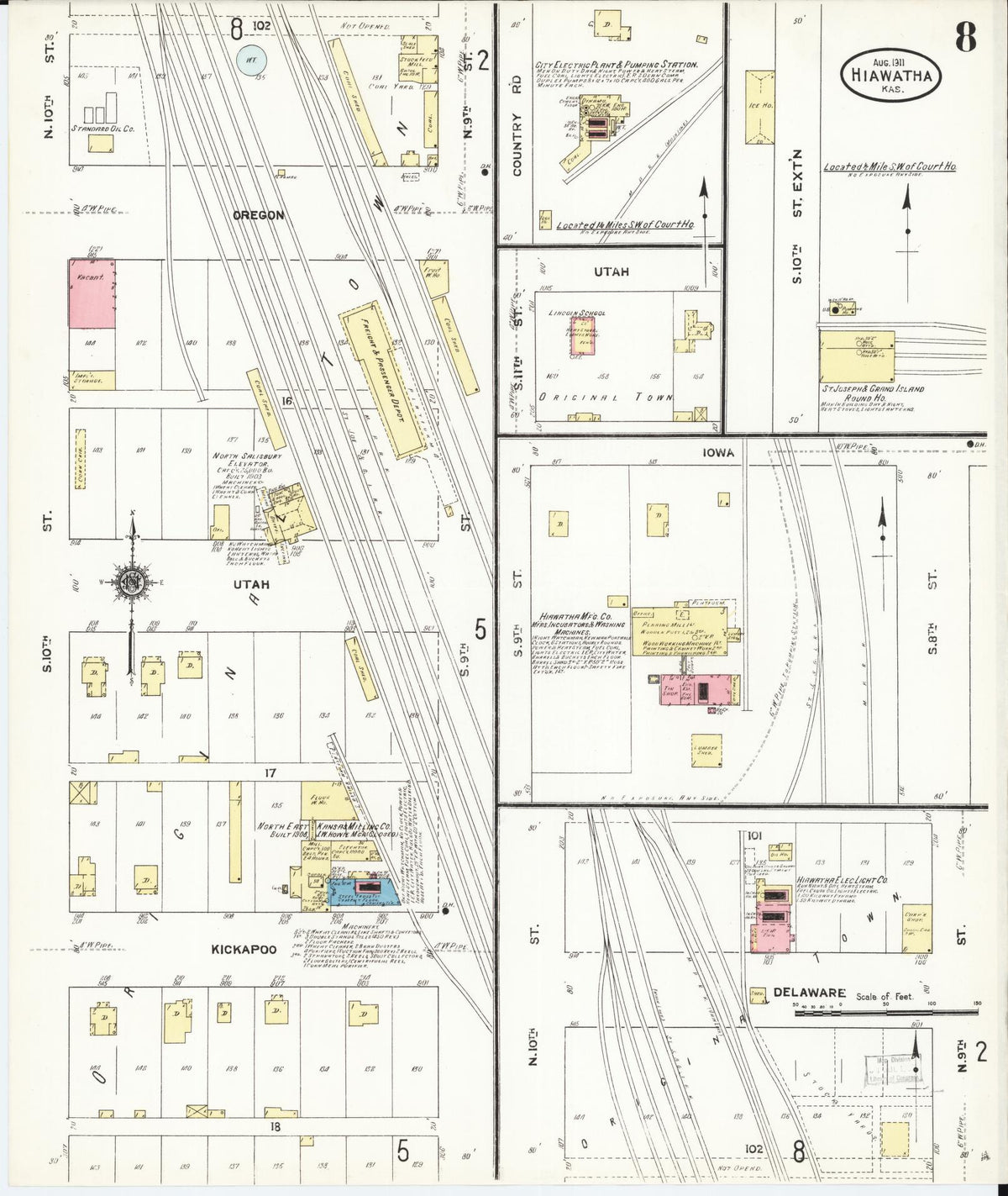 Sanborn Fire Insurance Map from Hiawatha, Brown County, Kansas (1911), Sheet #0008 - Historic Sanborn Fire Insurance Map Print, vintage old map wall art, antique decor, genealogy gift, Kansas Kansas map