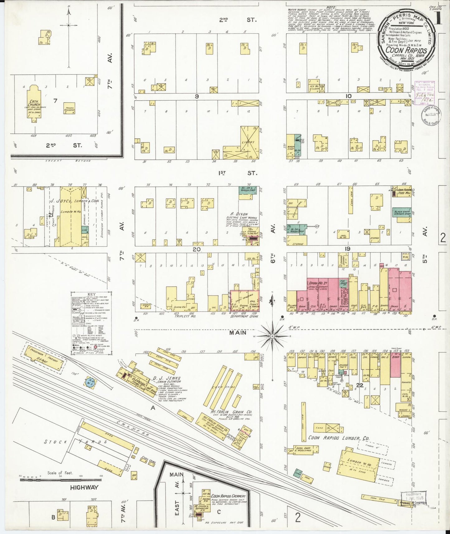 Sanborn Fire Insurance Map from Coon Rapids, Carroll County, Iowa (1901), Sheet #0001 - Historic Sanborn Fire Insurance Map Print, vintage old map wall art