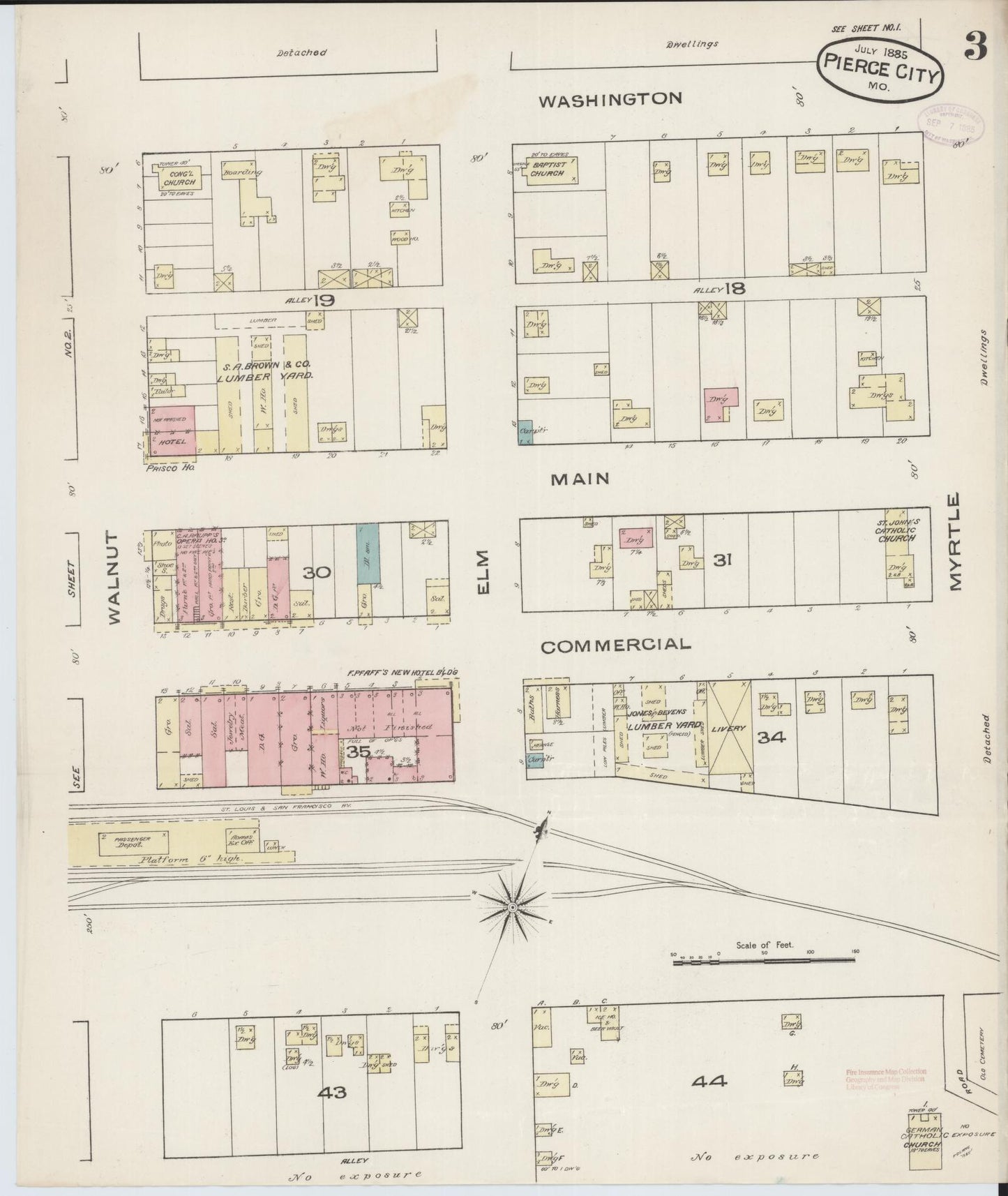 Sanborn Fire Insurance Map from Pierce City, Lawrence County, Missouri (1885), Sheet #0003 - Complete Map Set gallery image, historic Sanborn map, vintage wall art, Missouri Missouri