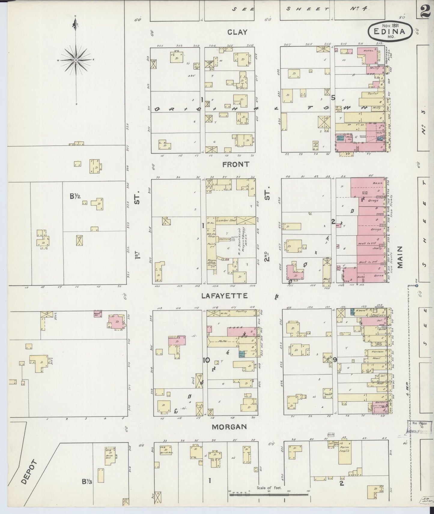Sanborn Fire Insurance Map from Edina, Knox County, Missouri (1891), Sheet #0002 - Historic Sanborn Fire Insurance Map Print, vintage old map wall art, antique decor, genealogy gift, Missouri Missouri map