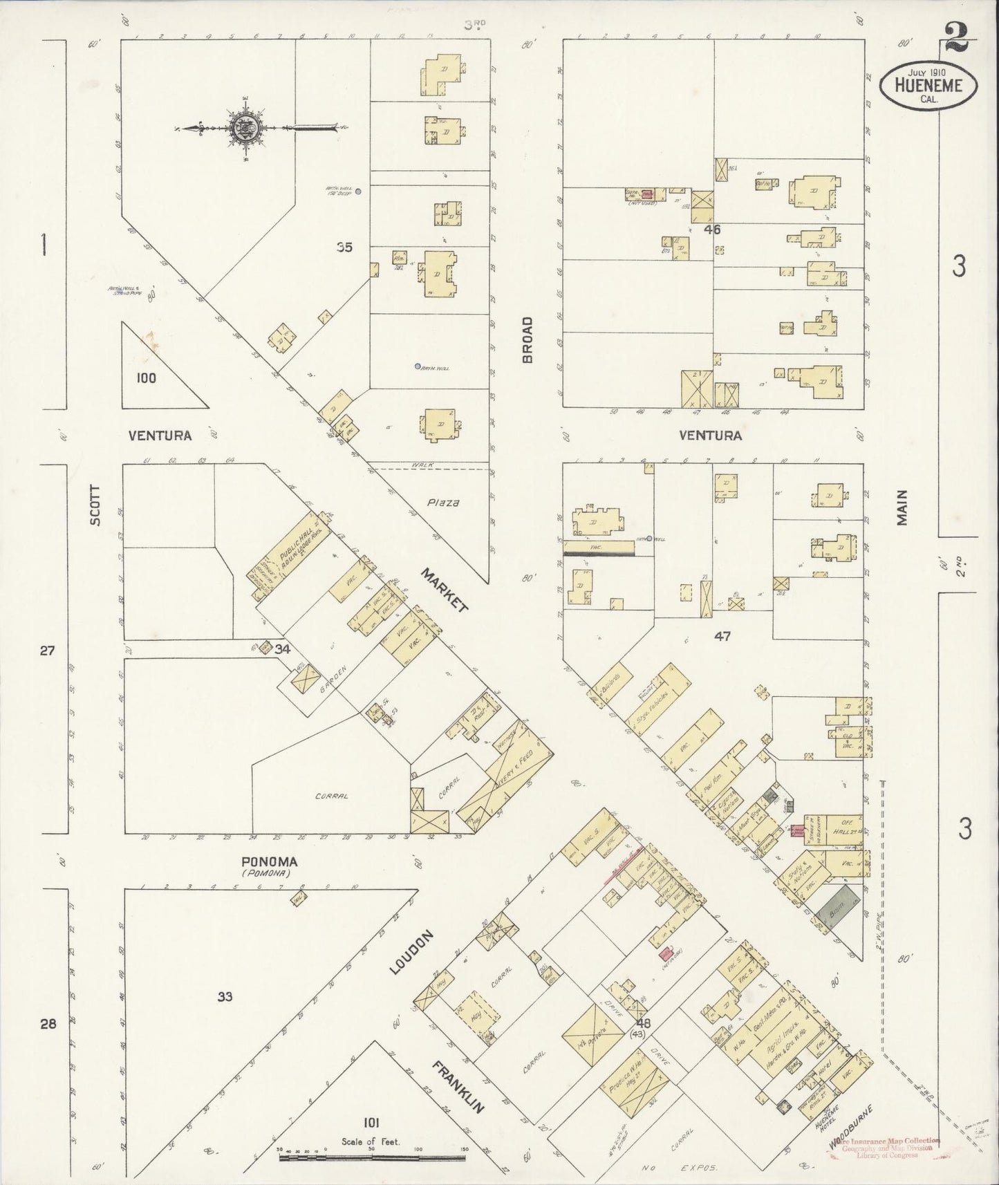 Sanborn Fire Insurance Map from Hueneme, Ventura County, California (1910), Sheet #0002 - Historic Sanborn Fire Insurance Map Print, vintage old map wall art, antique decor, genealogy gift, California California map