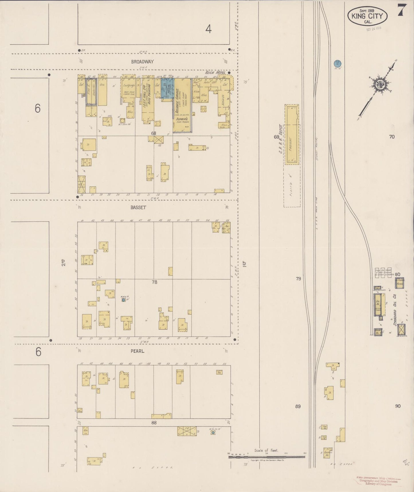 Sanborn Fire Insurance Map from King City, Monterey County, California (1919), Sheet #0007 - Historic Sanborn Fire Insurance Map Print, vintage old map wall art, antique decor, genealogy gift, California California map