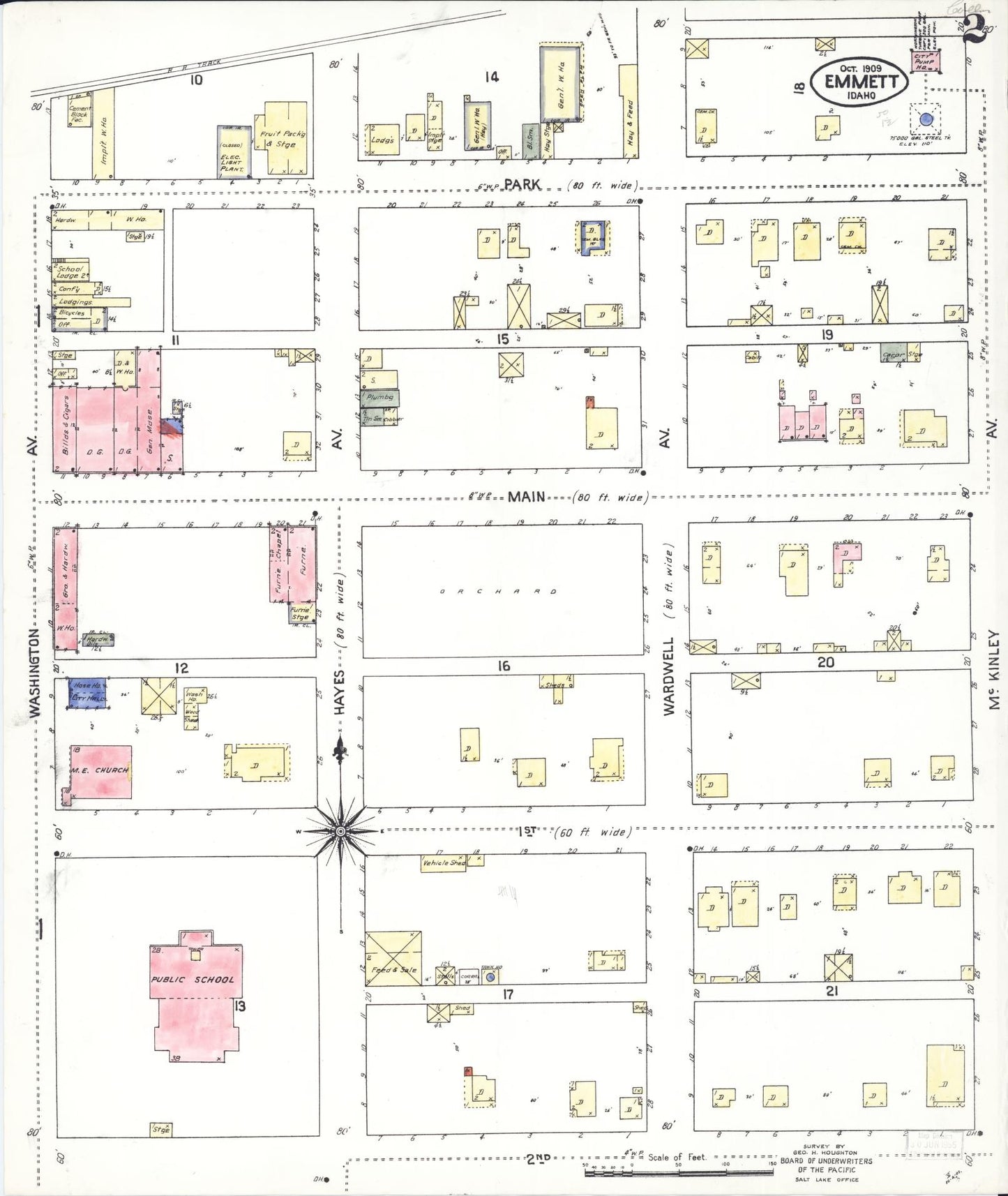 Sanborn Fire Insurance Map from Emmett, Gem County, Idaho (1909), Sheet #0002 - Complete Map Set gallery image, historic Sanborn map, vintage wall art, Idaho Idaho