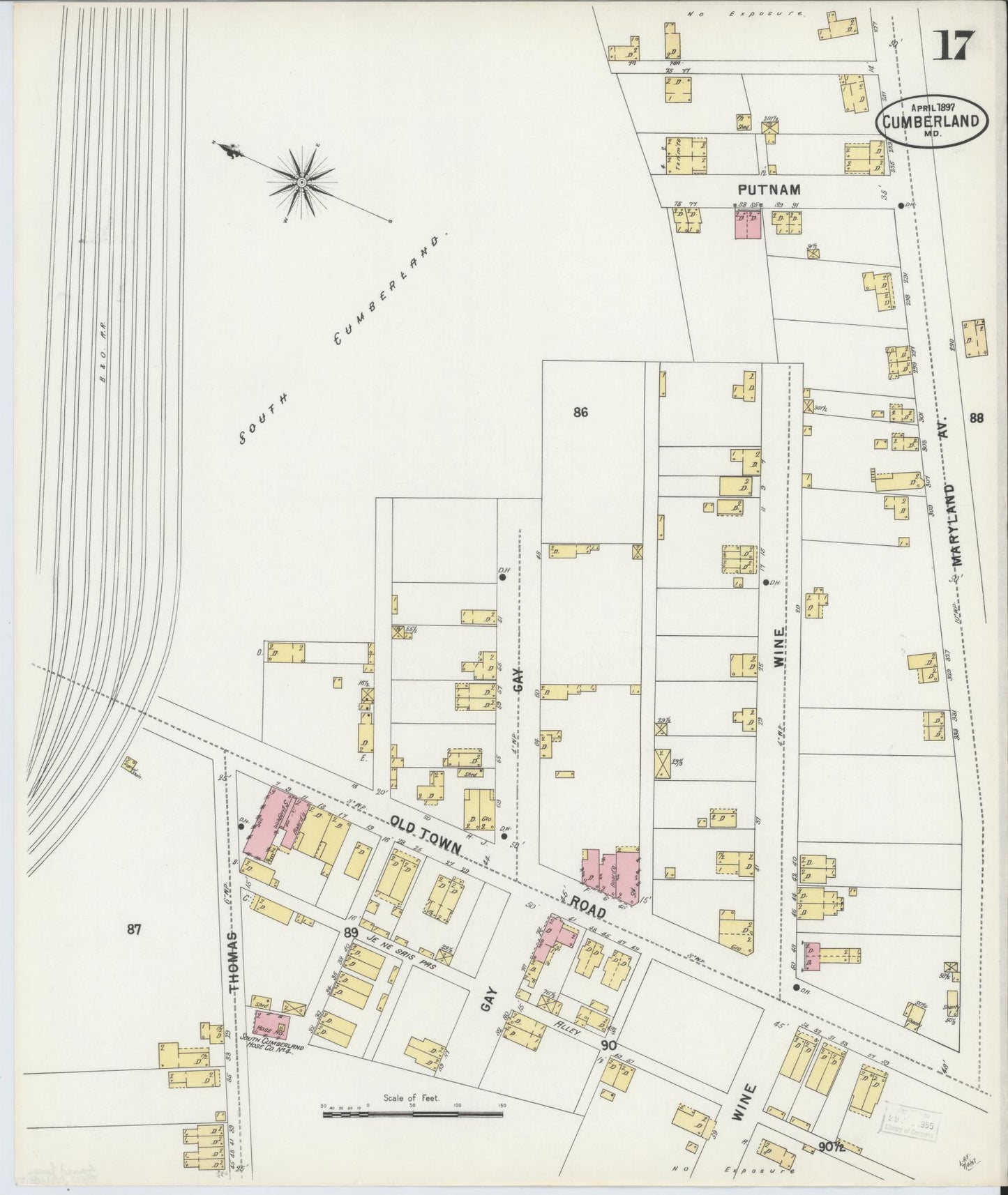 Sanborn Fire Insurance Map from Cumberland, Allegany County, Maryland (1897), Sheet #0017 - Historic Sanborn Fire Insurance Map Print, vintage old map wall art, antique decor, genealogy gift, Maryland Maryland map