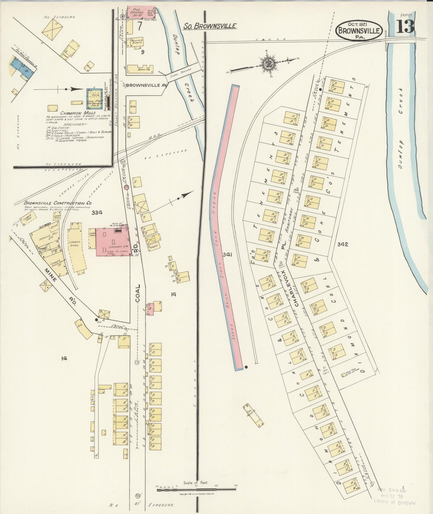 Sanborn Fire Insurance Map from Brownsville, Fayette County, Pennsylvania (1921), Sheet #0013 - Historic Sanborn Fire Insurance Map Print, vintage old map wall art, antique decor, genealogy gift, Pennsylvania Pennsylvania map