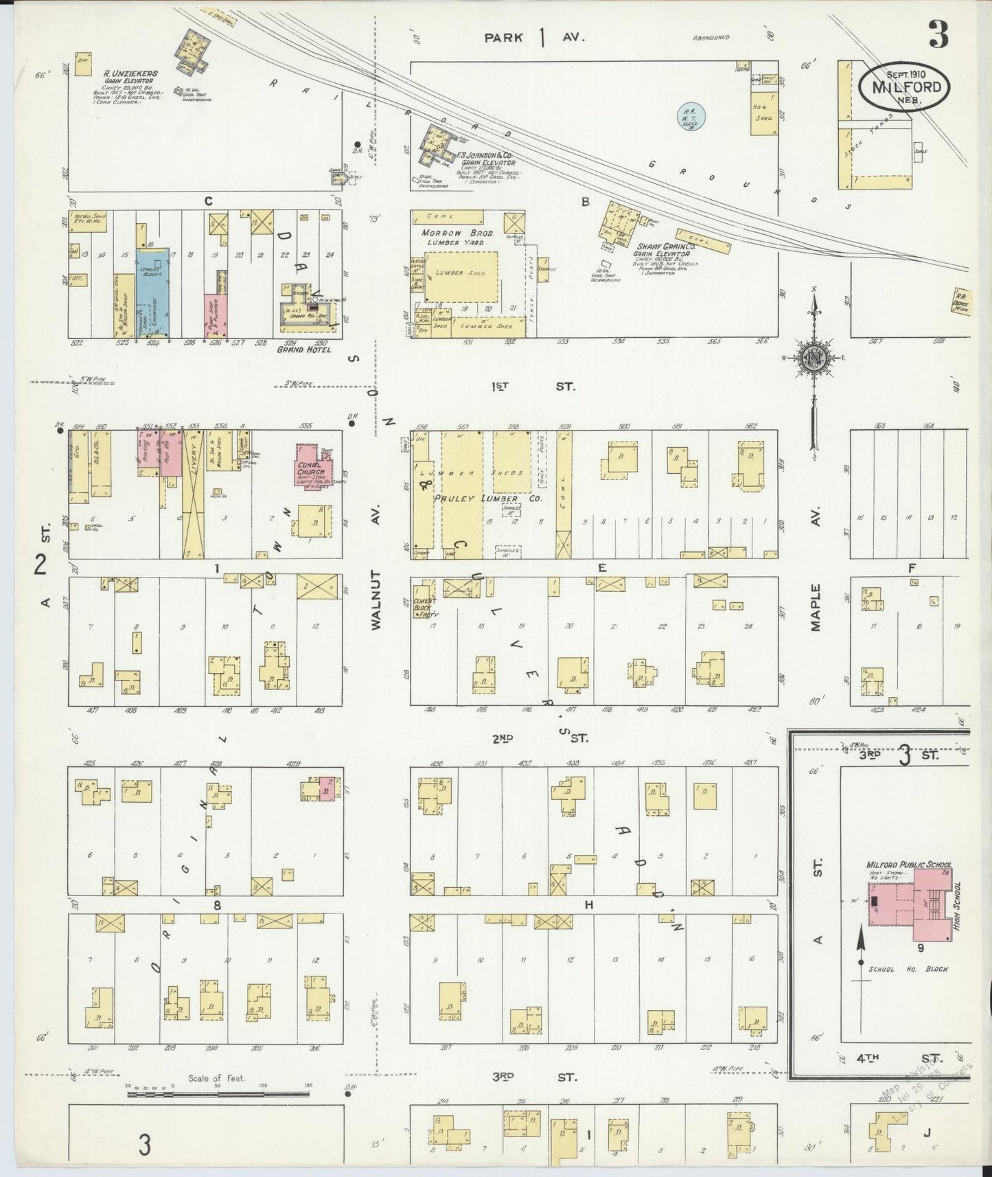 Sanborn Fire Insurance Map from Milford, Seward County, Nebraska (1910), Sheet #0003 - Historic Sanborn Fire Insurance Map Print, vintage old map wall art, antique decor, genealogy gift, Nebraska Nebraska map