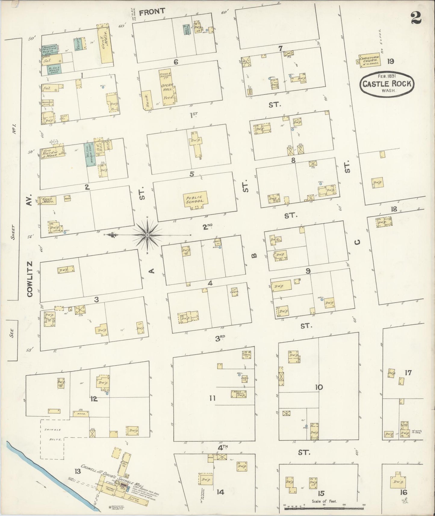 Sanborn Fire Insurance Map from Castle Rock, Cowlitz County, Washington (1891), Sheet #0002 - Complete Map Set gallery image, historic Sanborn map, vintage wall art, Washington Washington