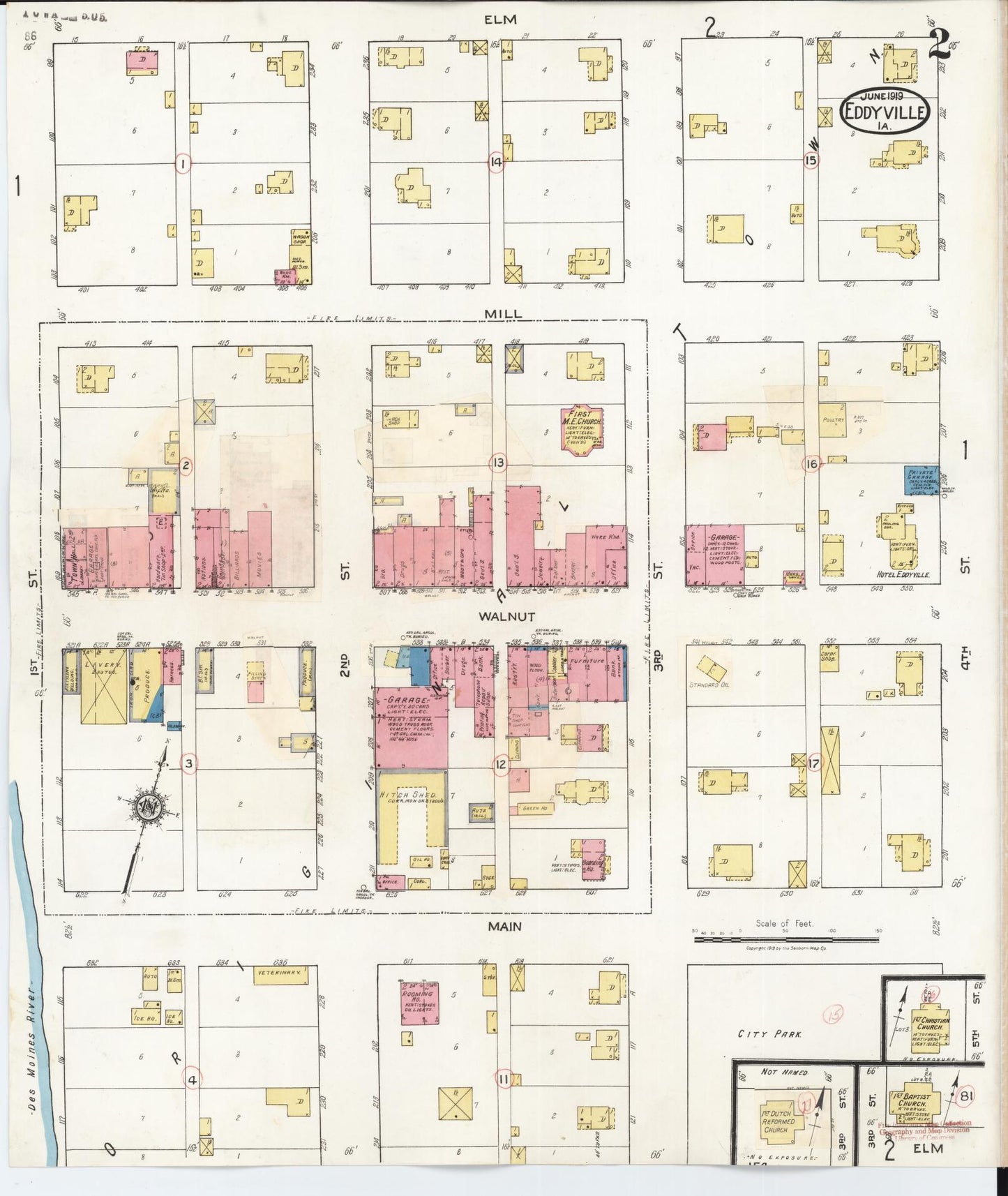 Sanborn Fire Insurance Map from Eddyville, Wapello County, Iowa (1931), Sheet #0002 - Historic Sanborn Fire Insurance Map Print, vintage old map wall art