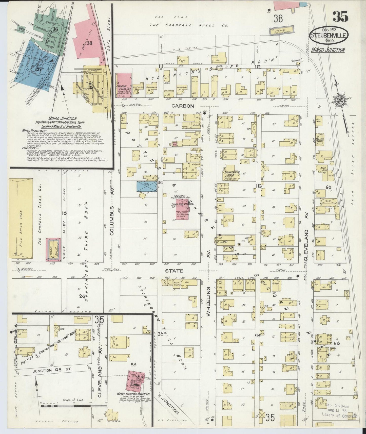 Sanborn Fire Insurance Map from Steubenville, Jefferson County, Ohio (1913), Sheet #0035 - Historic Sanborn Fire Insurance Map Print, vintage old map wall art, antique decor, genealogy gift, Ohio Ohio map