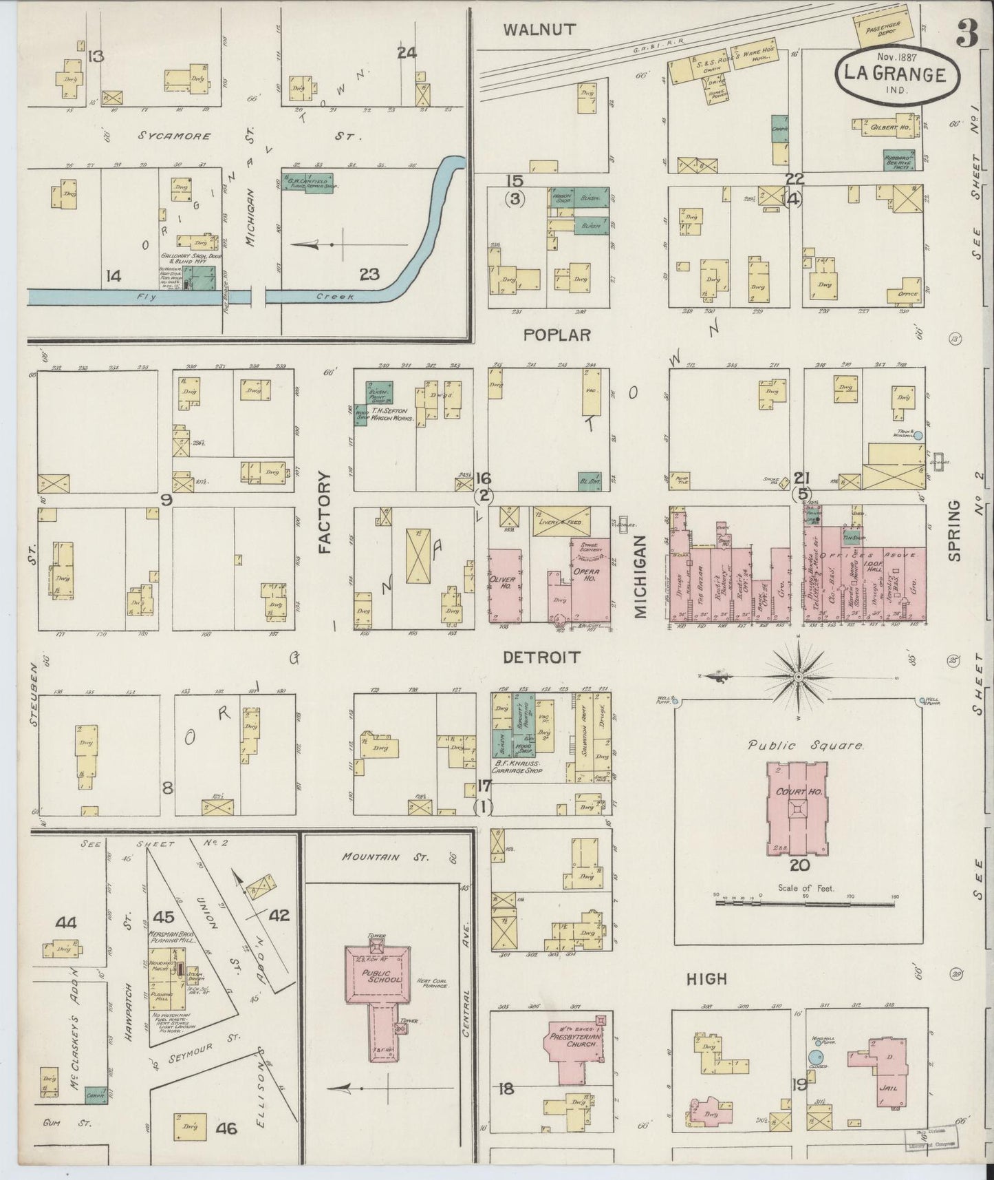 Sanborn Fire Insurance Map from Lagrange, LaGrange County, Indiana (1887), Sheet #0003 - Complete Map Set gallery image, historic Sanborn map, vintage wall art, Indiana Indiana