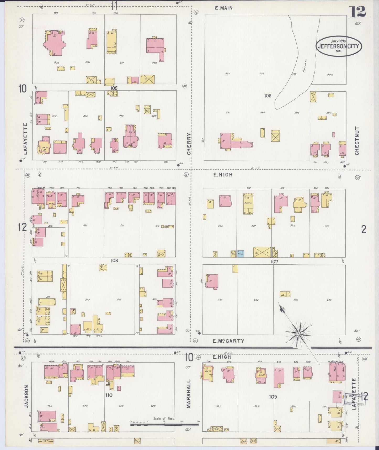 Sanborn Fire Insurance Map from Jefferson City, Cole County, Missouri (1898), Sheet #0012 - Historic Sanborn Fire Insurance Map Print, vintage old map wall art, antique decor, genealogy gift, Missouri Missouri map