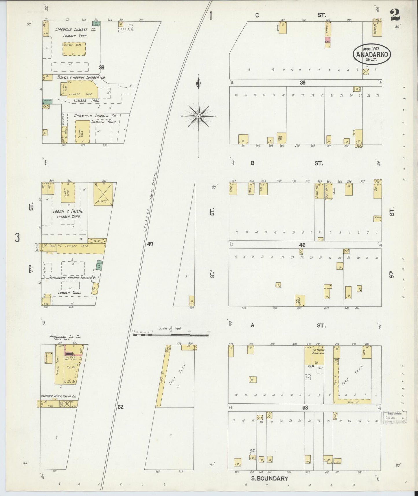 Sanborn Fire Insurance Map from Anadarko, Caddo County, Oklahoma (1902), Sheet #0002 - Historic Sanborn Fire Insurance Map Print, vintage old map wall art, antique decor, genealogy gift, Oklahoma Oklahoma map