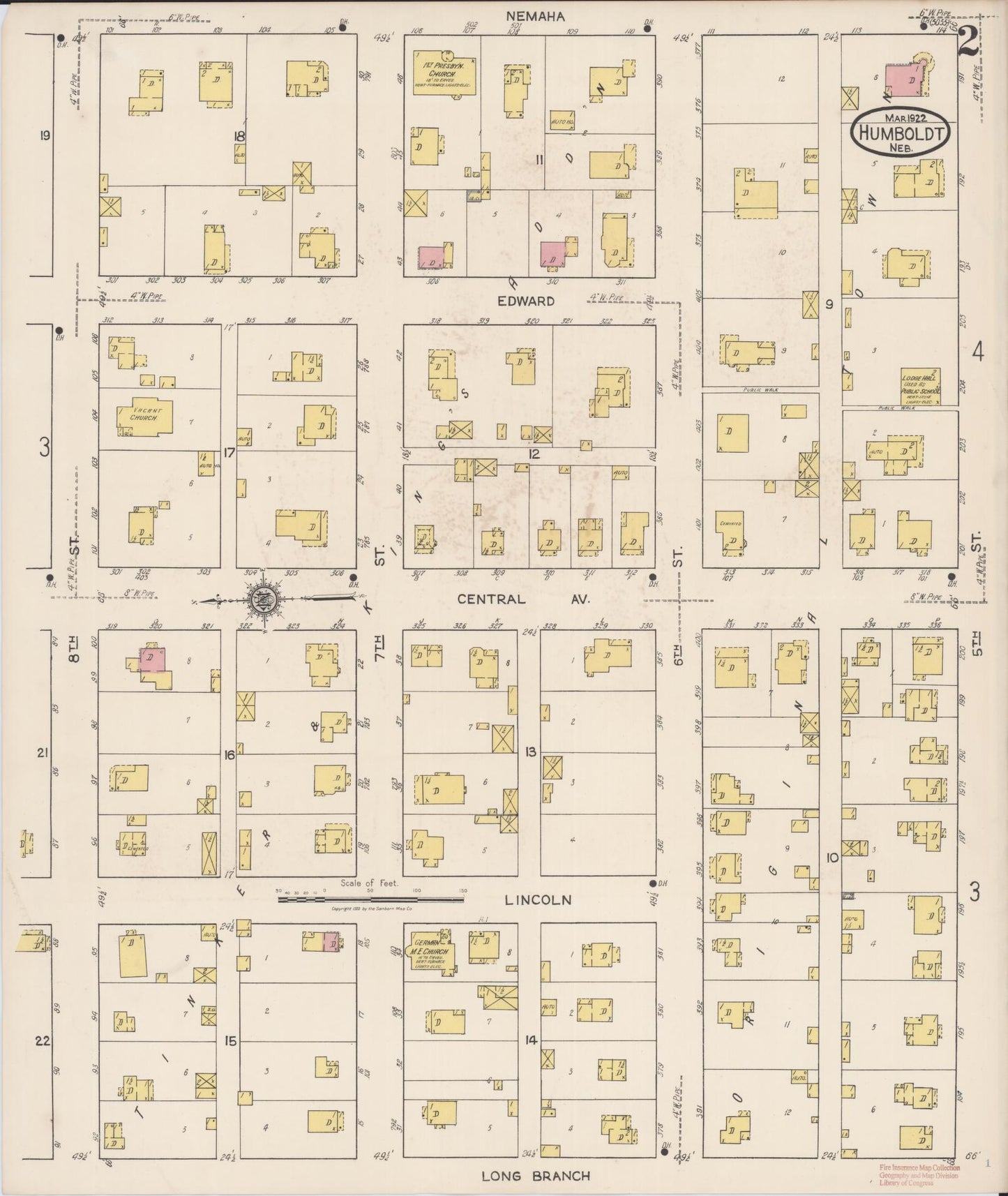 Sanborn Fire Insurance Map from Humboldt, Richardson County, Nebraska (1922), Sheet #0002 - Historic Sanborn Fire Insurance Map Print, vintage old map wall art, antique decor, genealogy gift, Nebraska Nebraska map