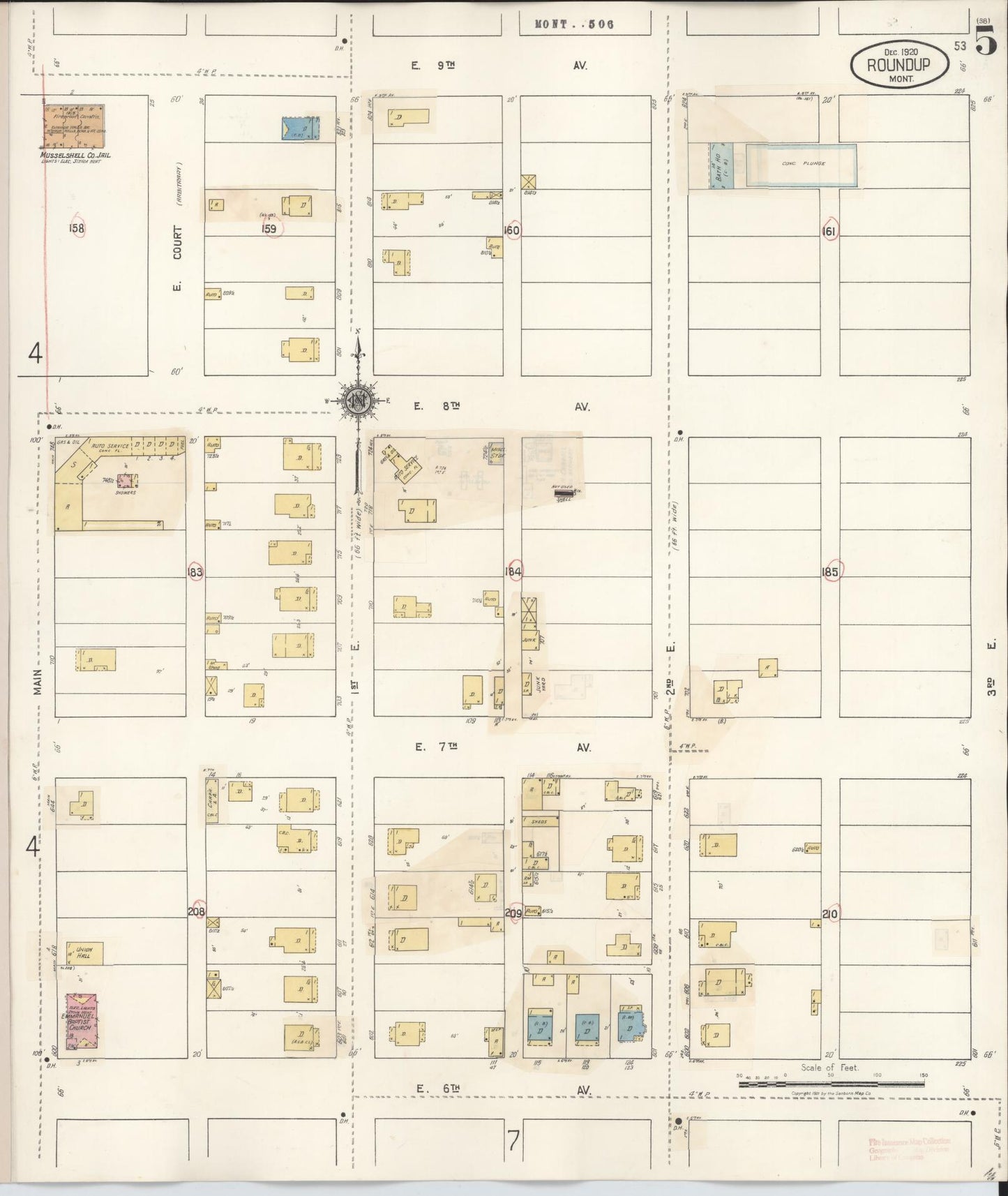 Sanborn Fire Insurance Map from Roundup, Musselshell County, Montana (1944), Sheet #0005 - Historic Sanborn Fire Insurance Map Print, vintage old map wall art, antique decor, genealogy gift, Montana Montana map