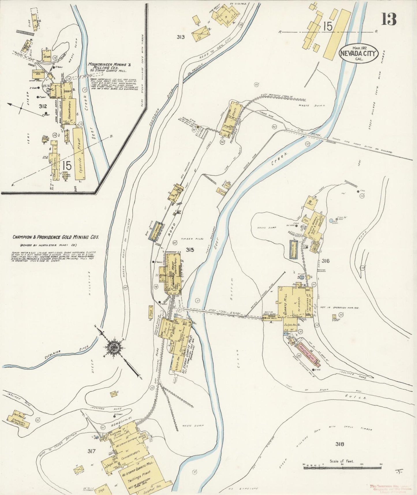 Sanborn Fire Insurance Map from Nevada City, Nevada County, California (1912), Sheet #0013 - Historic Sanborn Fire Insurance Map Print, vintage old map wall art, antique decor, genealogy gift, California California map
