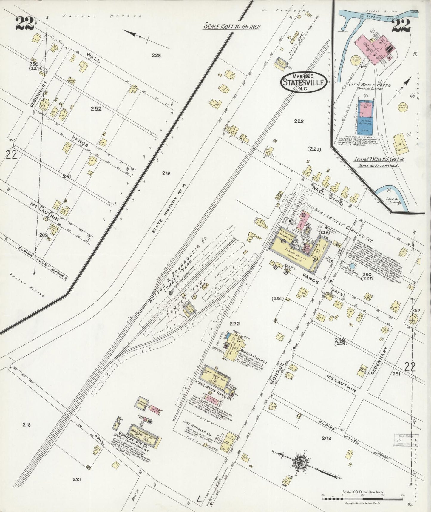 Sanborn Fire Insurance Map from Statesville, Iredell County, North Carolina (1925), Sheet #0022 - Complete Map Set gallery image, historic Sanborn map, vintage wall art, North Carolina North Carolina