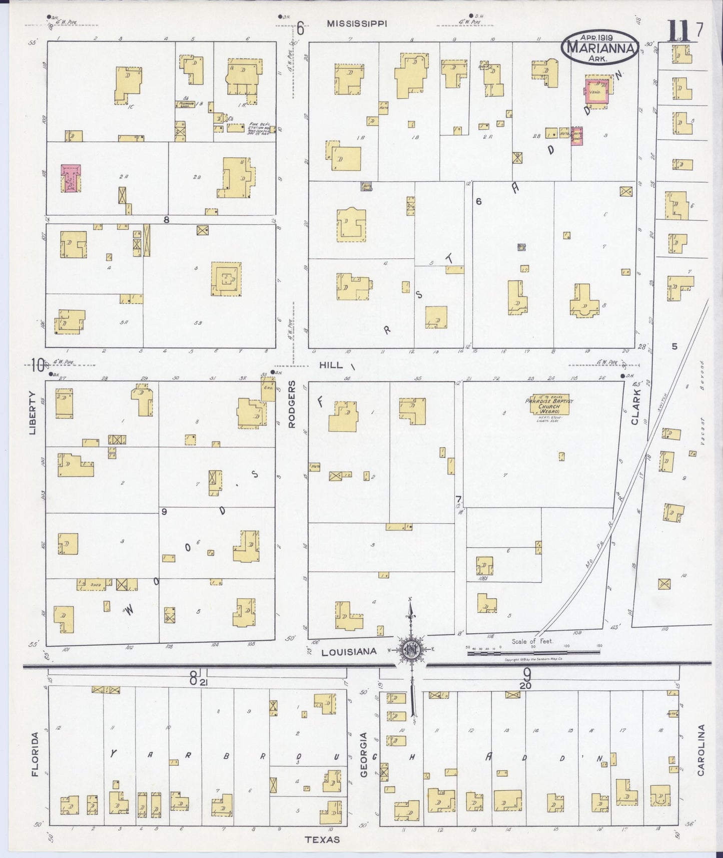Sanborn Fire Insurance Map from Marianna, Lee County, Arkansas (1919), Sheet #0011 - Historic Sanborn Fire Insurance Map Print, vintage old map wall art, antique decor, genealogy gift, Arkansas Arkansas map
