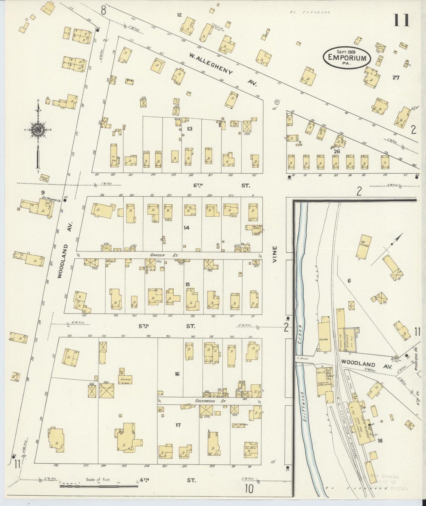 Sanborn Fire Insurance Map from Emporium, Cameron County, Pennsylvania (1909), Sheet #0011 - Historic Sanborn Fire Insurance Map Print, vintage old map wall art, antique decor, genealogy gift, Pennsylvania Pennsylvania map