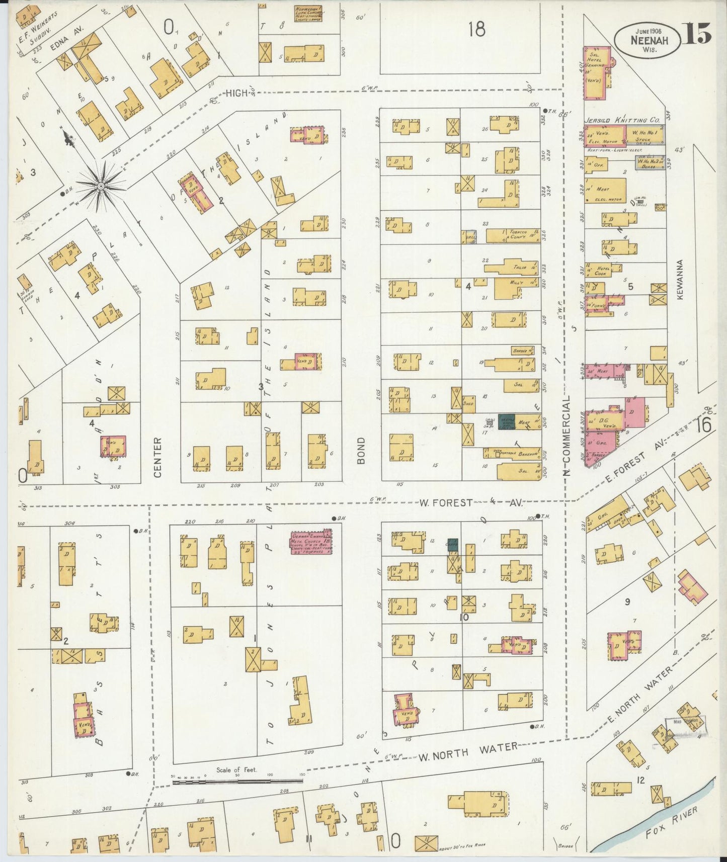 Sanborn Fire Insurance Map from Neenah, Winnebago County, Wisconsin (1906), Sheet #0015 - Historic Sanborn Fire Insurance Map Print, vintage old map wall art, antique decor, genealogy gift, Wisconsin Wisconsin map