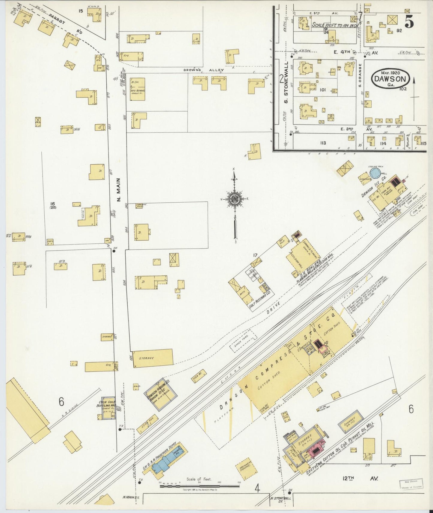Sanborn Fire Insurance Map from Dawson, Terrell County, Georgia (1920), Sheet #0005 - Historic Sanborn Fire Insurance Map Print, vintage old map wall art, antique decor, genealogy gift, Georgia Georgia map