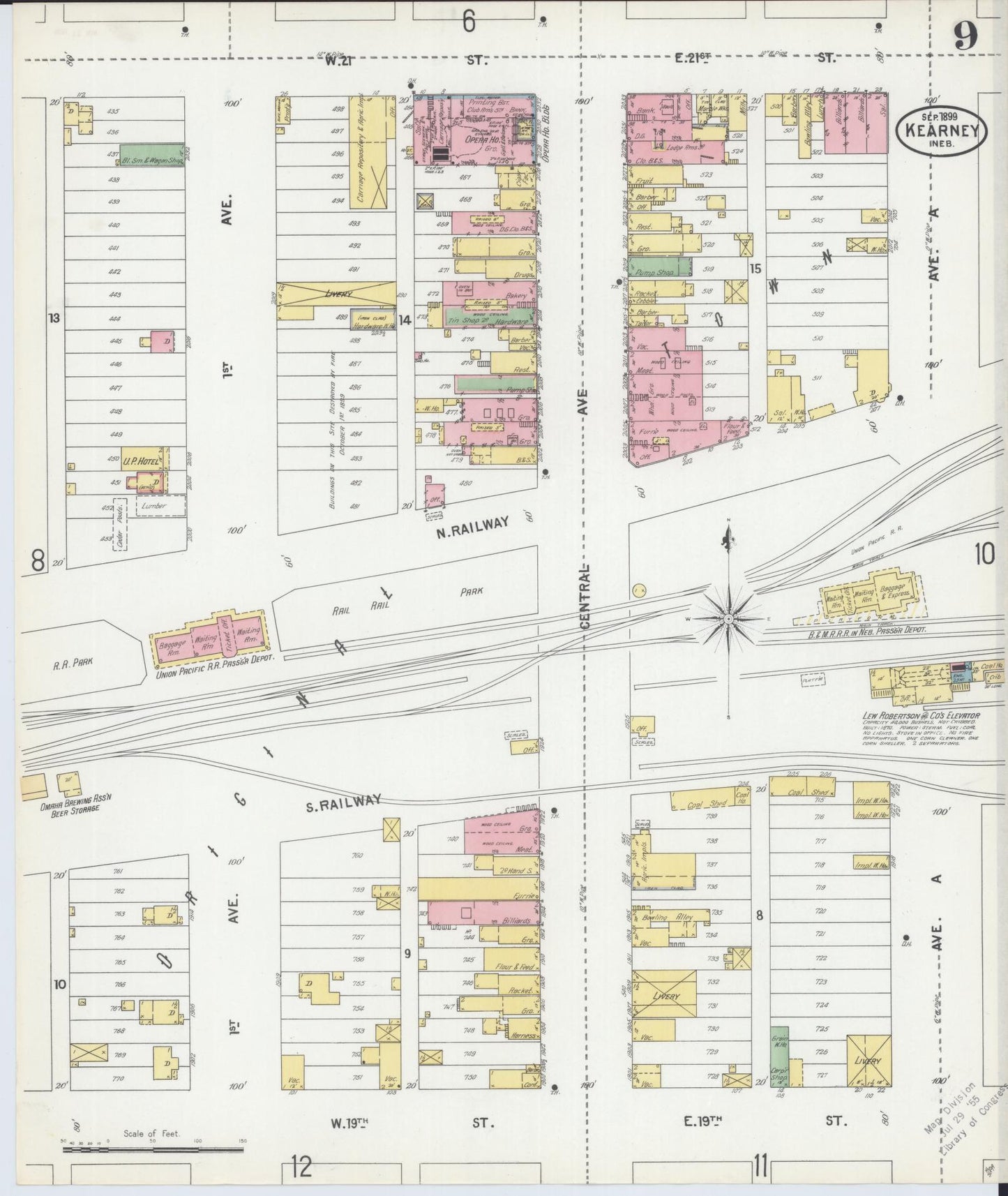 Sanborn Fire Insurance Map from Kearney, Buffalo County, Nebraska (1899), Sheet #0009 - Historic Sanborn Fire Insurance Map Print, vintage old map wall art, antique decor, genealogy gift, Nebraska Nebraska map