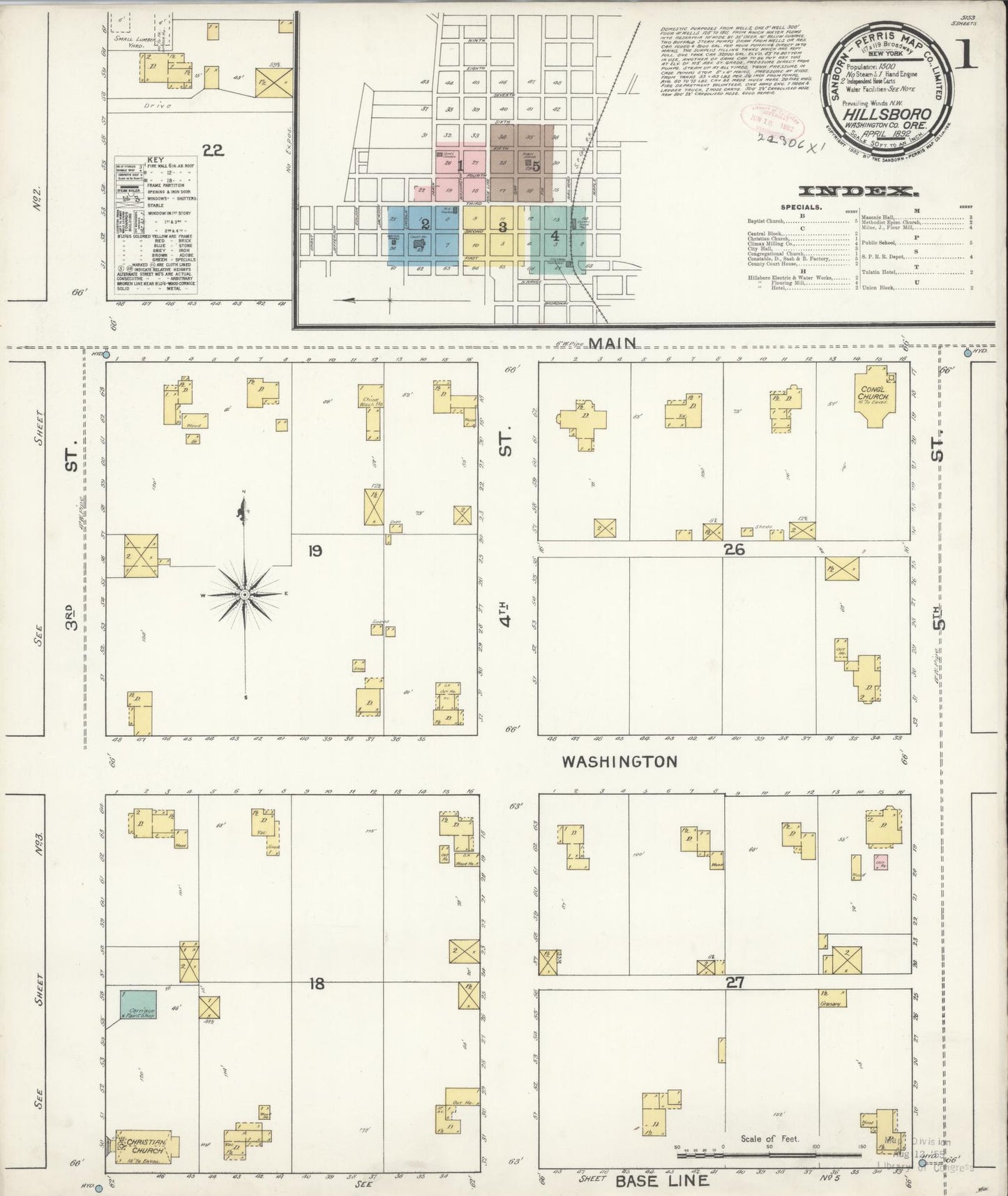 Sanborn Fire Insurance Map from Hillsboro, Washington County, Oregon (1892), Sheet #0001 - Historic Sanborn Fire Insurance Map Print, vintage old map wall art, antique decor, genealogy gift, Oregon Oregon map