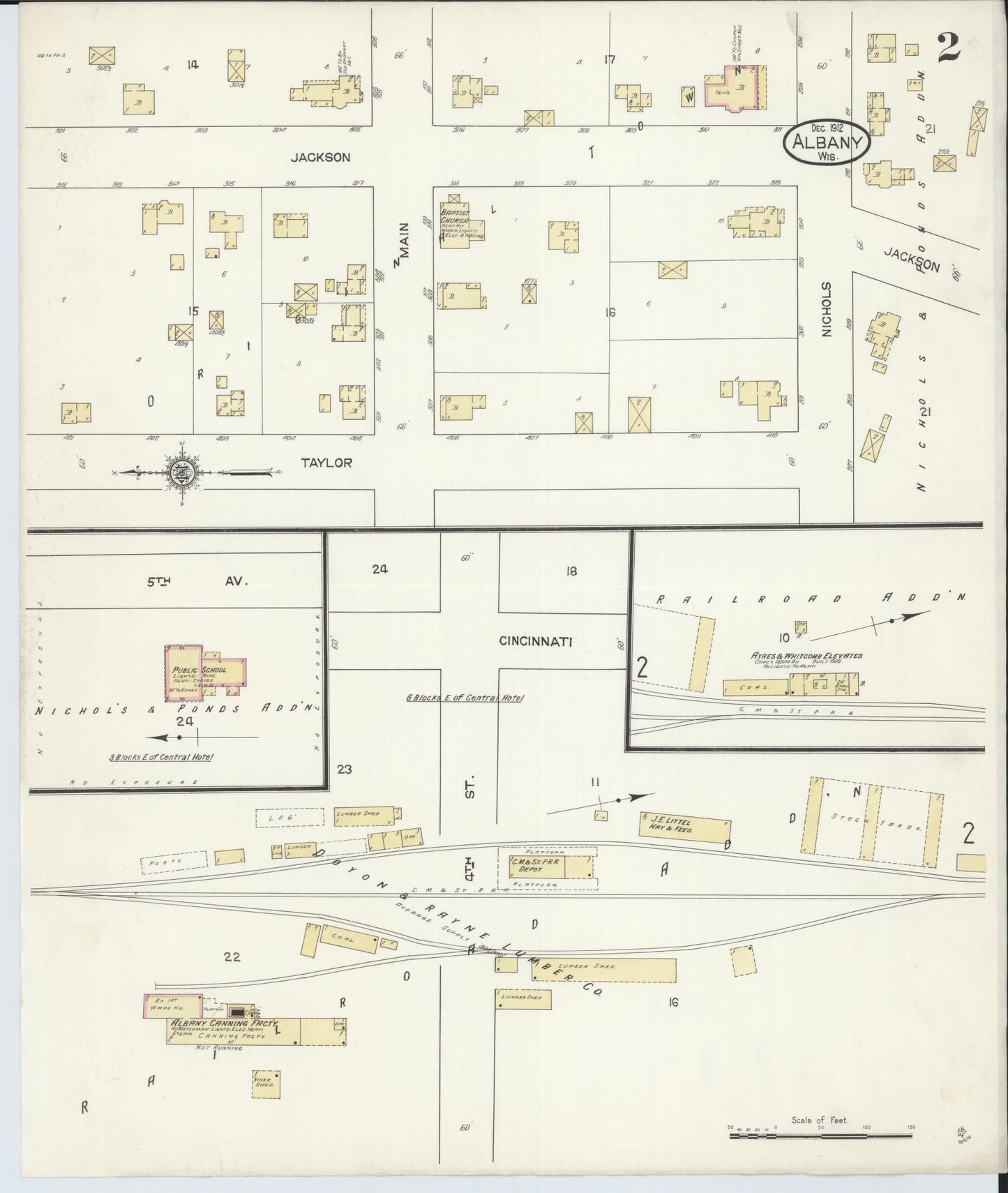 Sanborn Fire Insurance Map from Albany, Green County, Wisconsin (1912), Sheet #0002 - Historic Sanborn Fire Insurance Map Print, vintage old map wall art, antique decor, genealogy gift, Wisconsin Wisconsin map