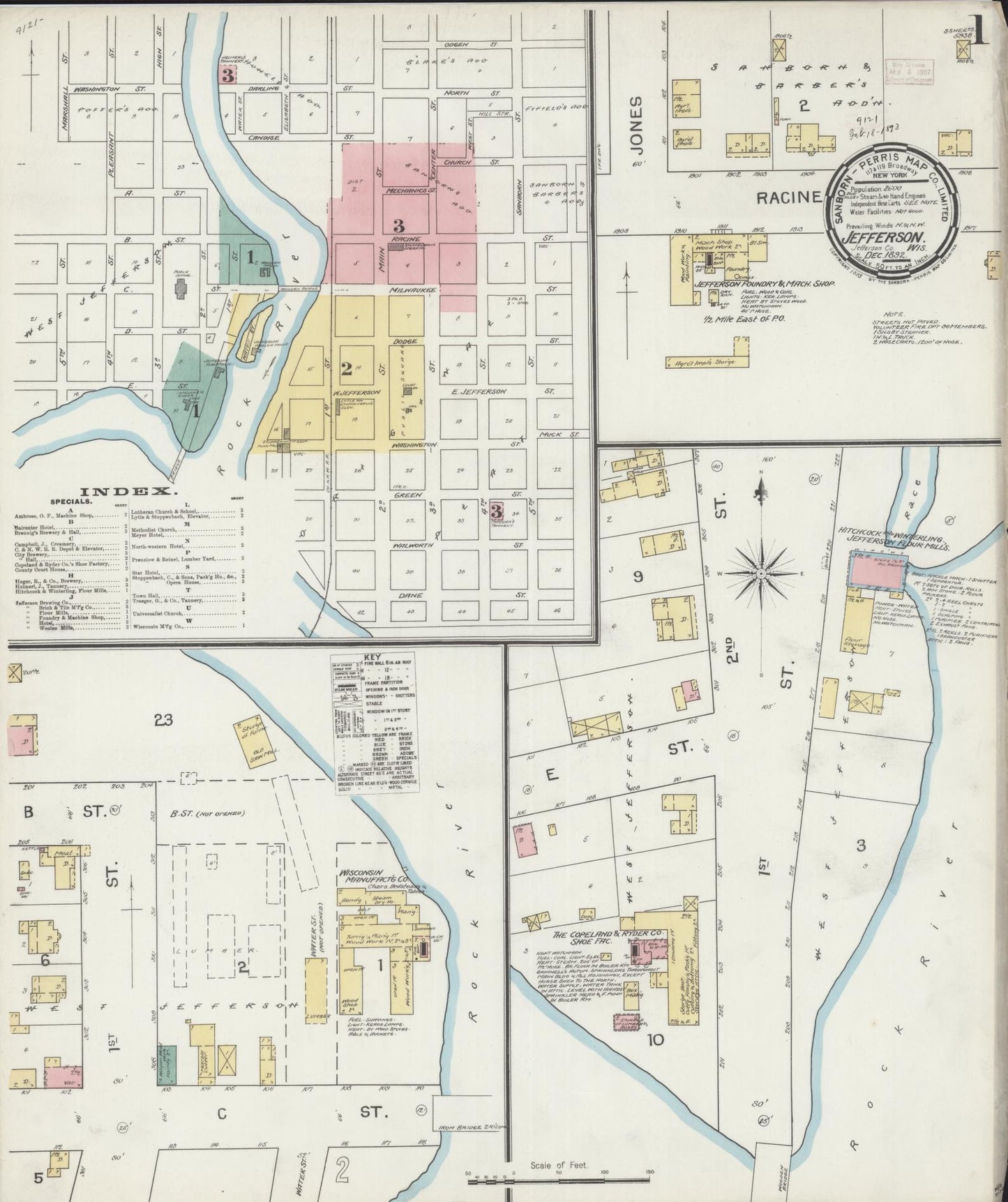 Sanborn Fire Insurance Map from Jefferson, Jefferson County, Wisconsin (1892), Sheet #0001 - Historic Sanborn Fire Insurance Map Print, vintage old map wall art, antique decor, genealogy gift, Wisconsin Wisconsin map