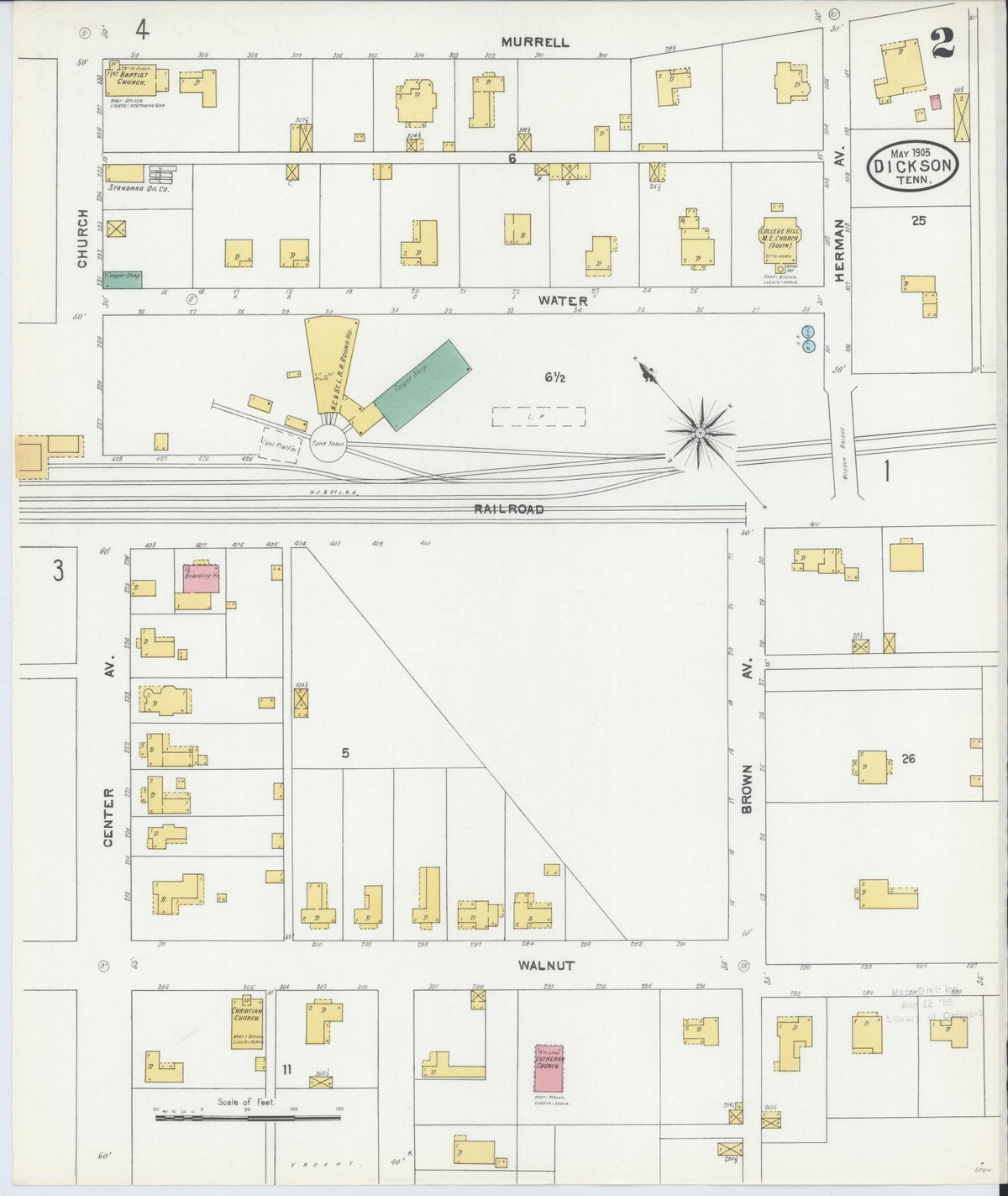 Sanborn Fire Insurance Map from Dickson, Dickson County, Tennessee (1905), Sheet #0002 - Historic Sanborn Fire Insurance Map Print, vintage old map wall art, antique decor, genealogy gift, Tennessee Tennessee map