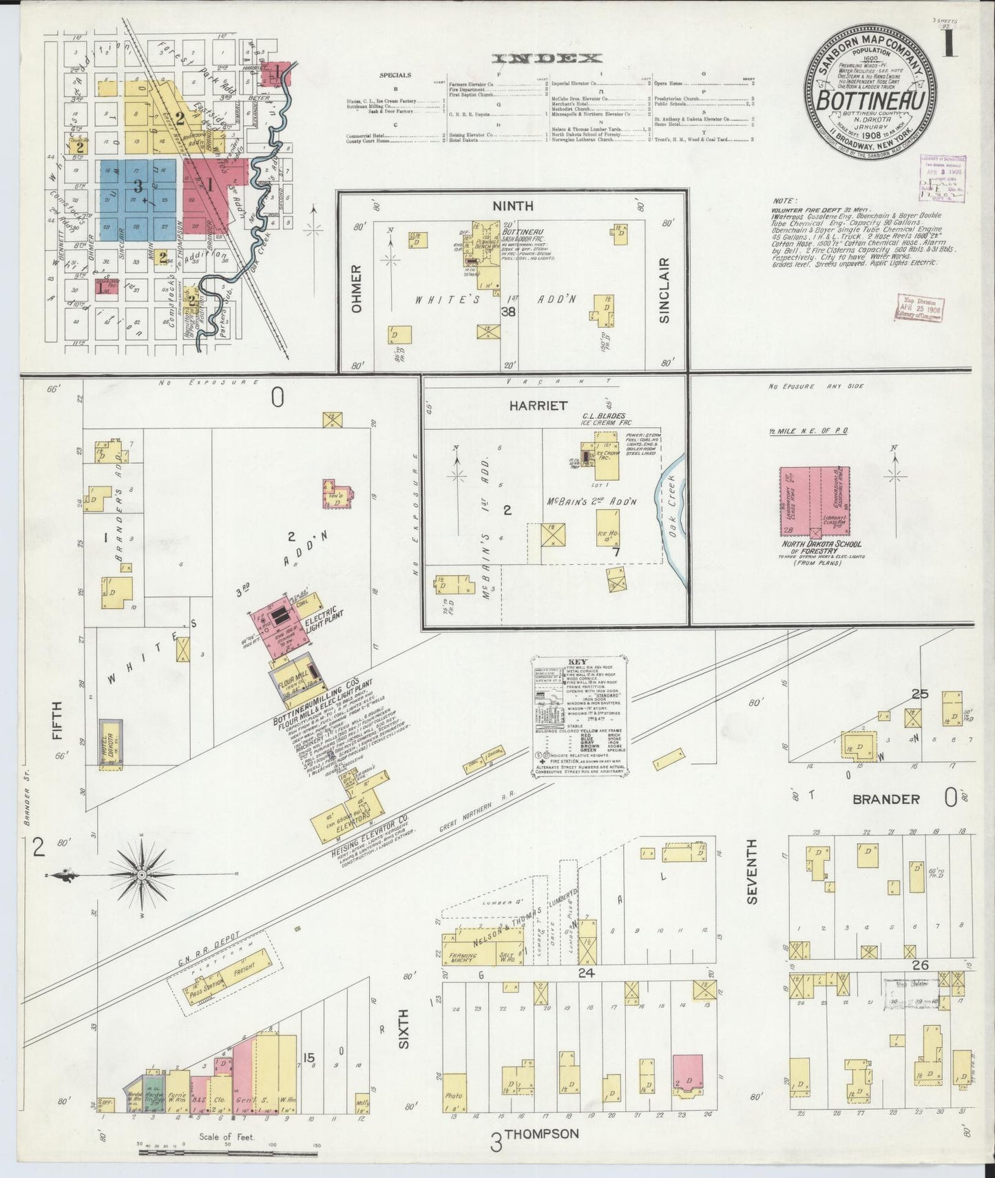 Sanborn Fire Insurance Map from Bottineau, Bottineau County, North Dakota (1908), Sheet #0001 - Historic Sanborn Fire Insurance Map Print, vintage old map wall art, antique decor, genealogy gift, North Dakota North Dakota map