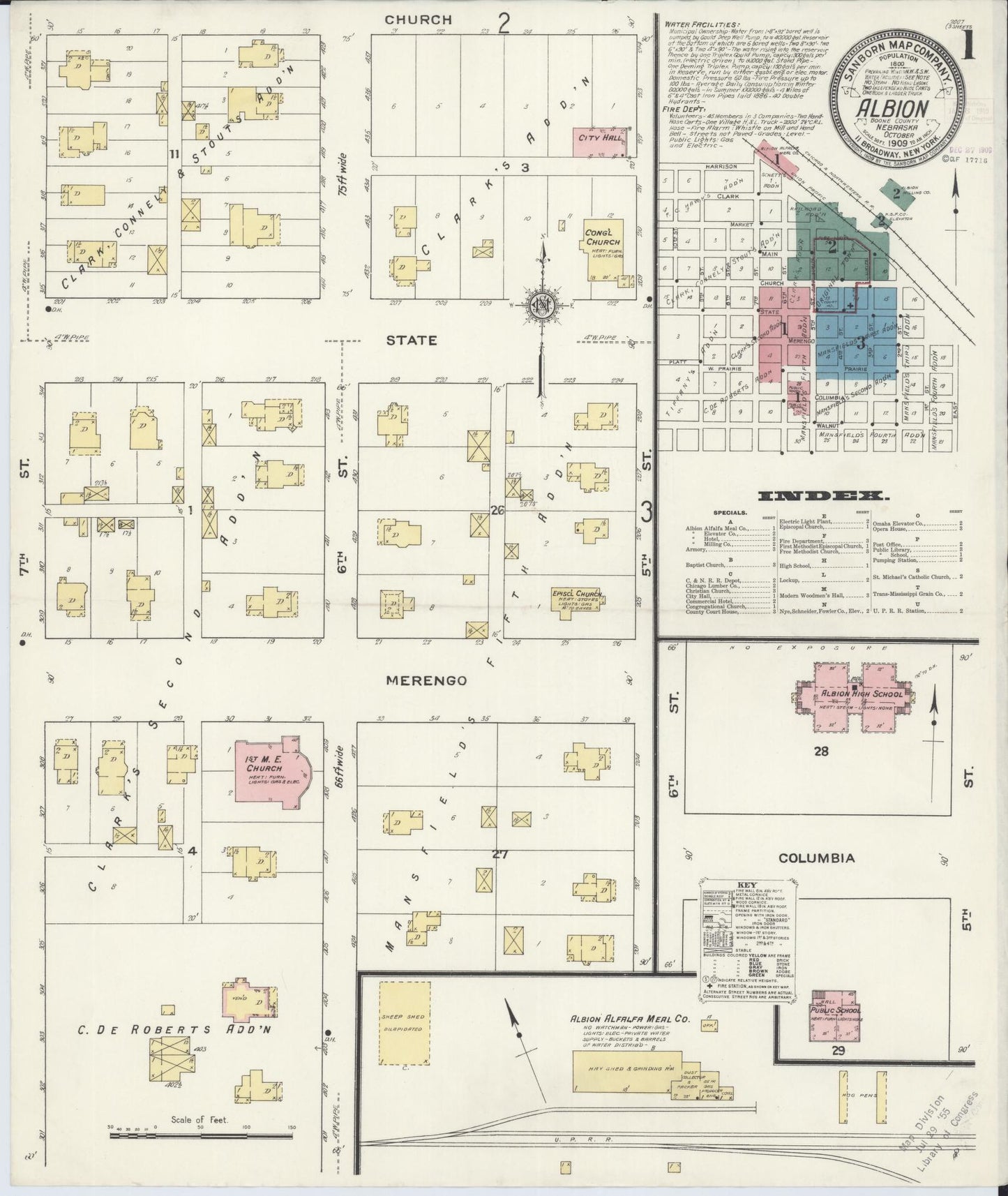 Sanborn Fire Insurance Map from Albion, Boone County, Nebraska (1909), Sheet #0001 - Historic Sanborn Fire Insurance Map Print, vintage old map wall art, antique decor, genealogy gift, Nebraska Nebraska map